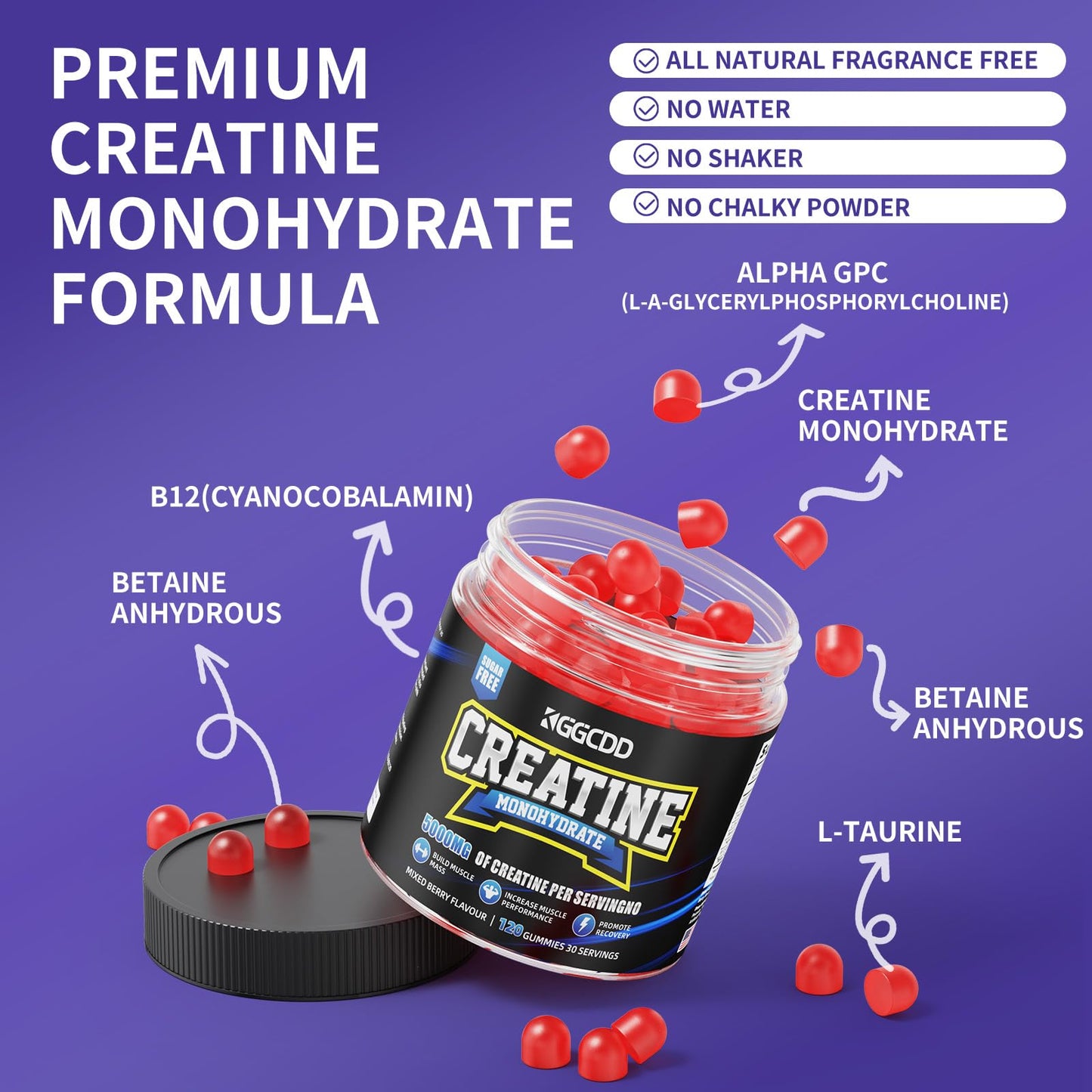 KGGCDD Creatine Monohydrate Gummies, 5,000mg, 120 Count