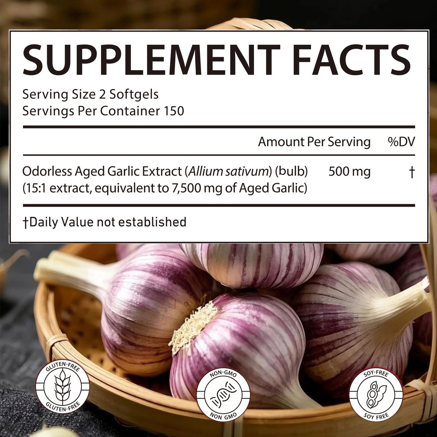 Axathibllu Aged Garlic Extract Odorless 15:1 Extract & 2-Year Low-Temp Aging Softgel, 300 Softgels