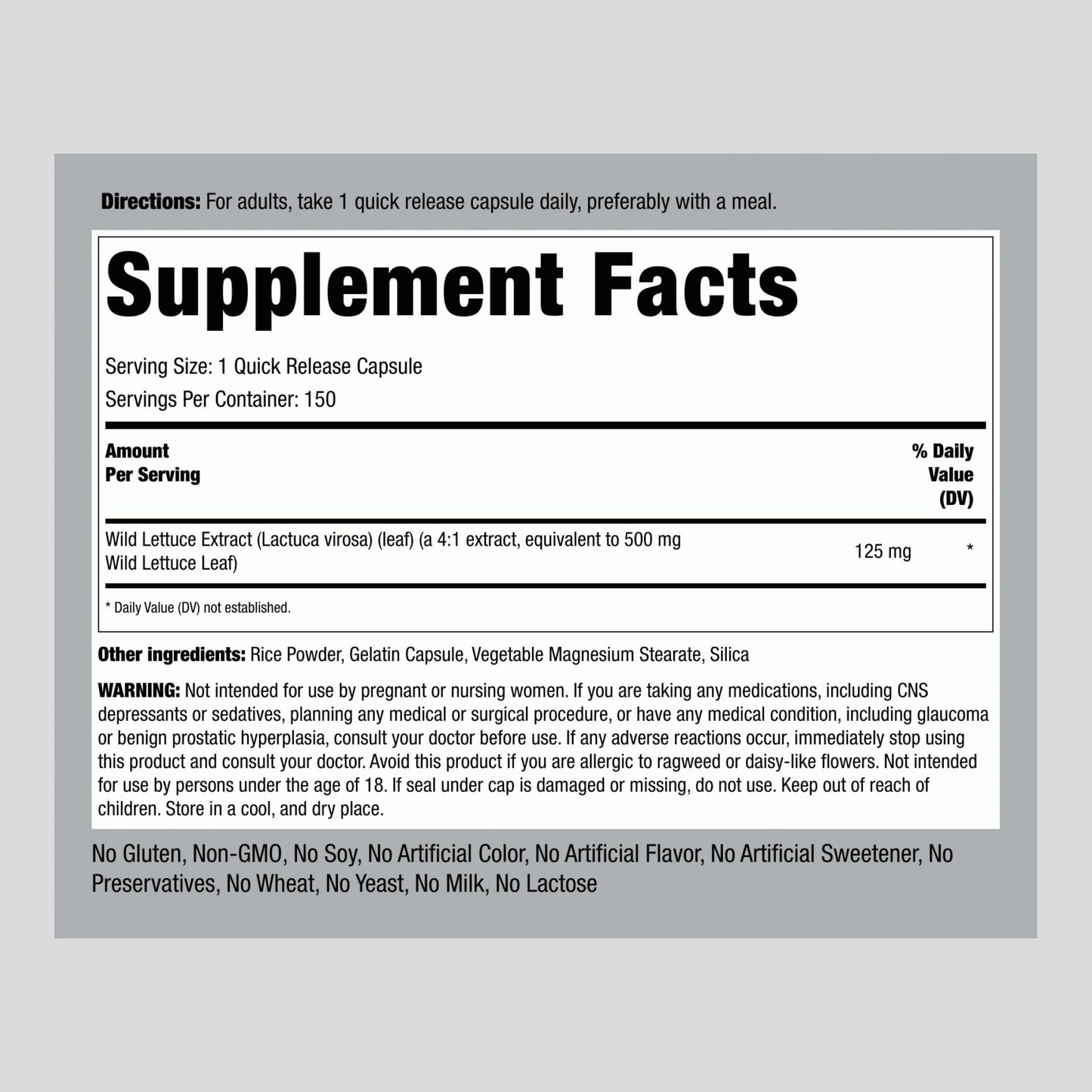 Piping Rock Wild Lettuce Extract 150 Capsules