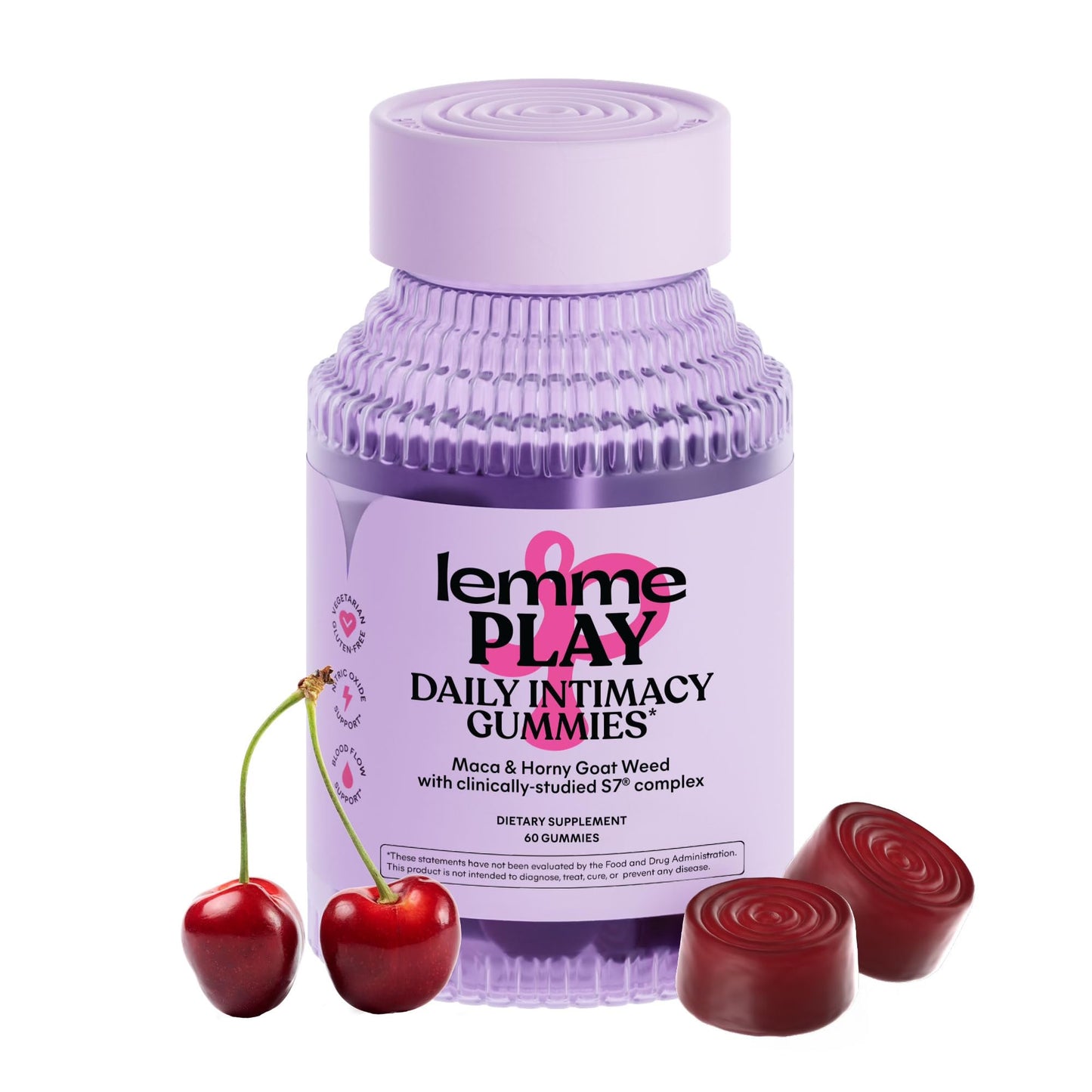 Lemme Play Daily Intimacy Gummies for Women and Men with Clinically-Studied S7 Nitric Oxide Complex for Healthy Blood Flow, Maca Root, Goat Weed - Cherry Flavored, 1 Count