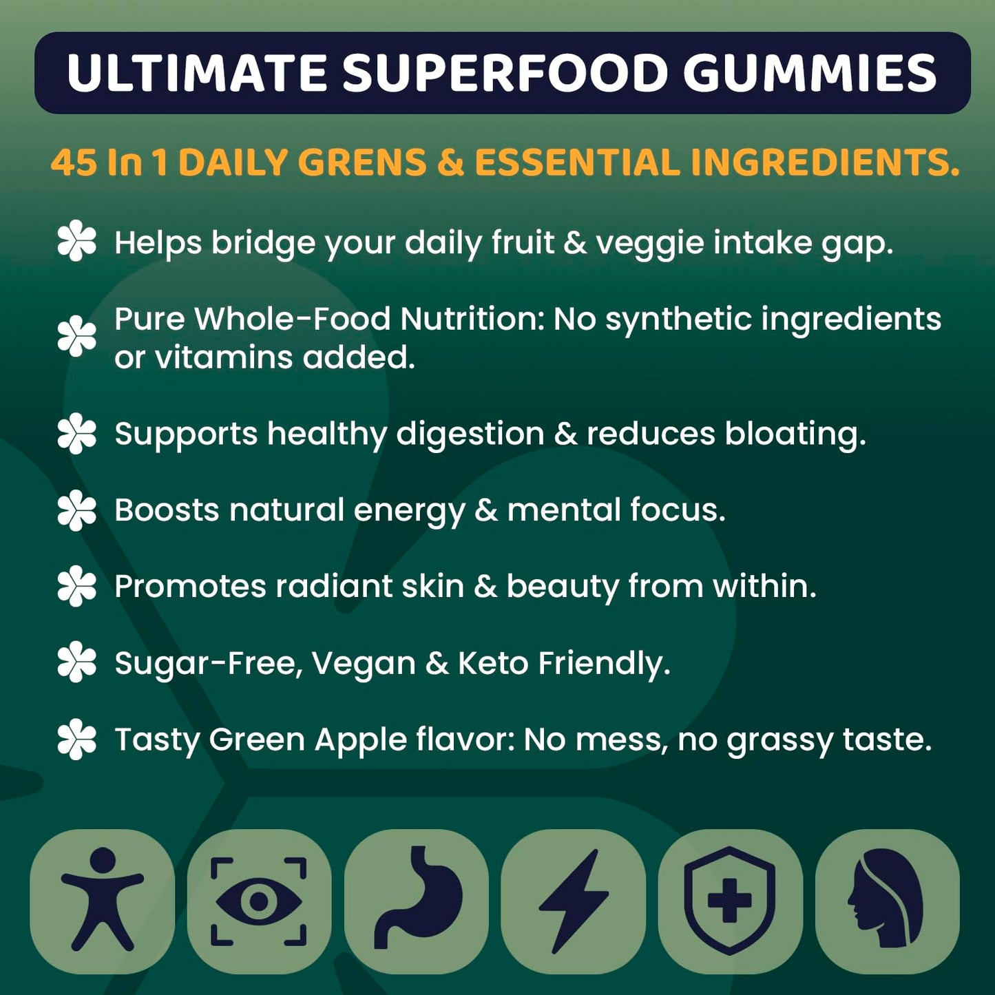 ROOTI Supergreens Multivitamin Gummies - Pre & Probiotics, Gut Health, 120 Gummies