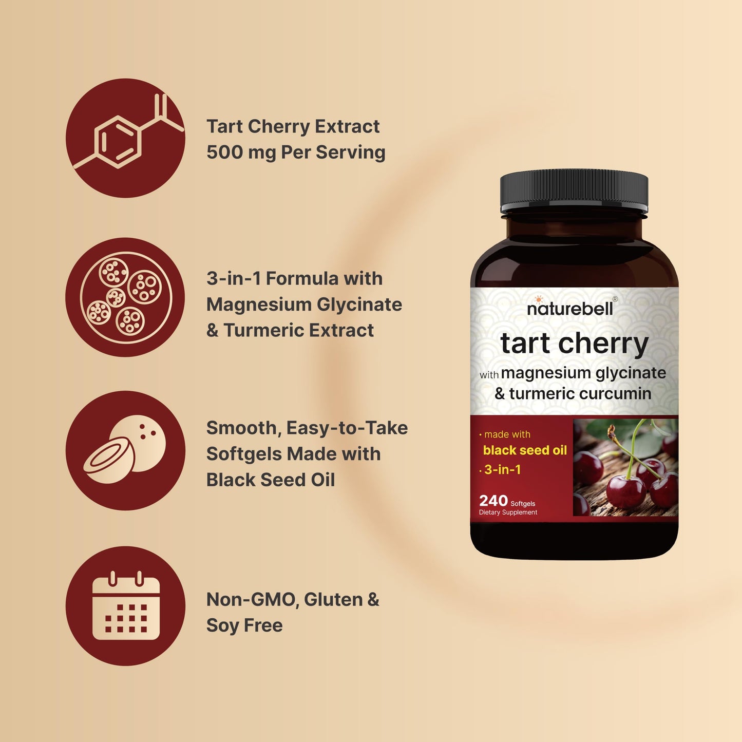 NatureBell Tart Cherry Softgels 240