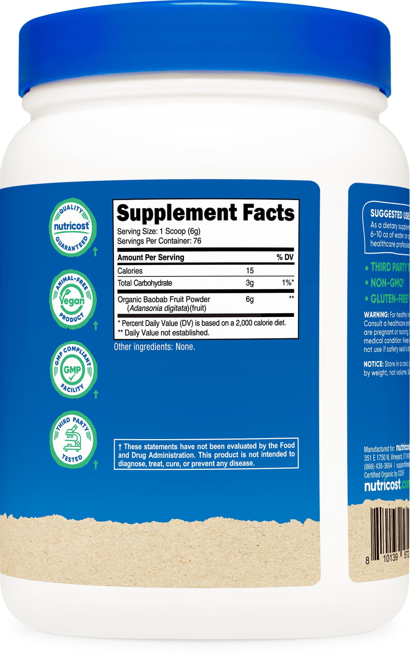 Nutricost Organic Baobab Fruit Powder Unflavored, 16.2