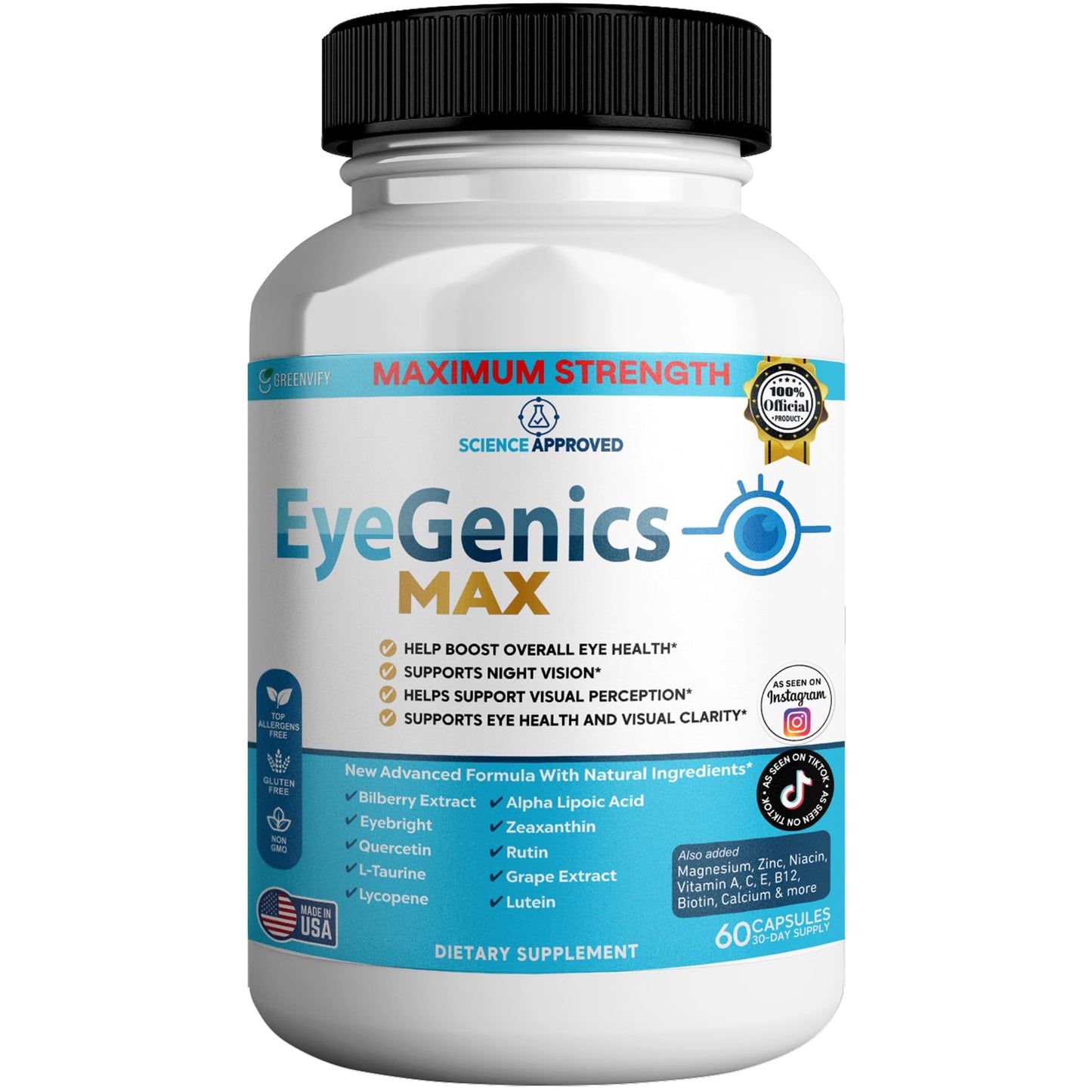 GREENVIFY EyeGenics Max Eye Health and Vision Support, 60 Capsules