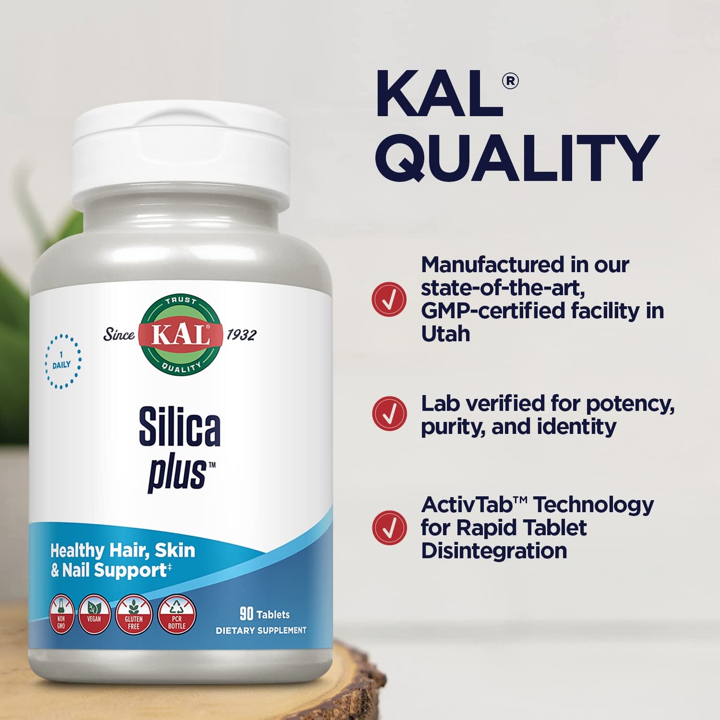 KAL Silica Plus Silica Gel with Horsetail Extract Tablets, 90 Count