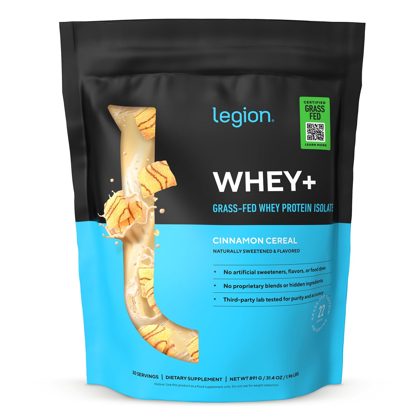 LEGION Whey+ Protein Whey Isolate Powder Cinnamon Cereal, 30 Servings