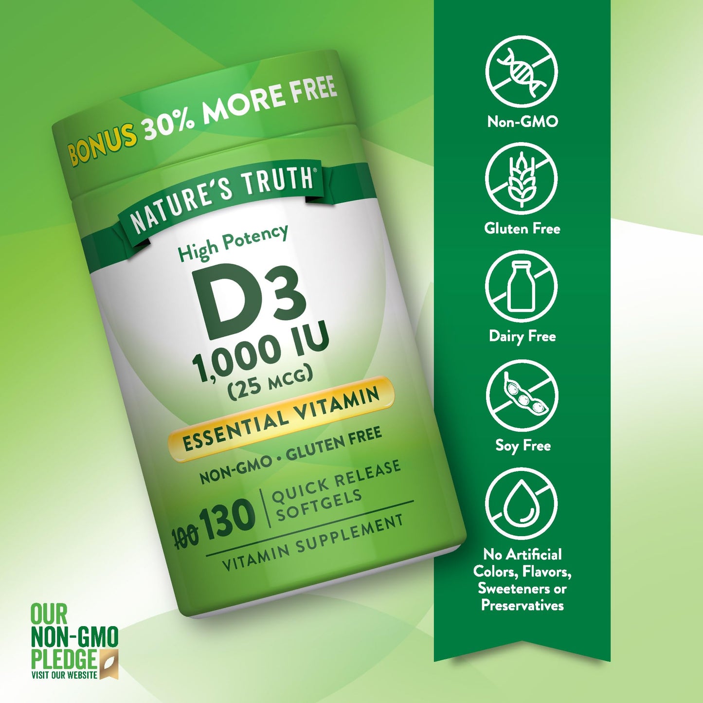 Nature's Truth Vitamin D3 1000 IU Softgels, 130 Count