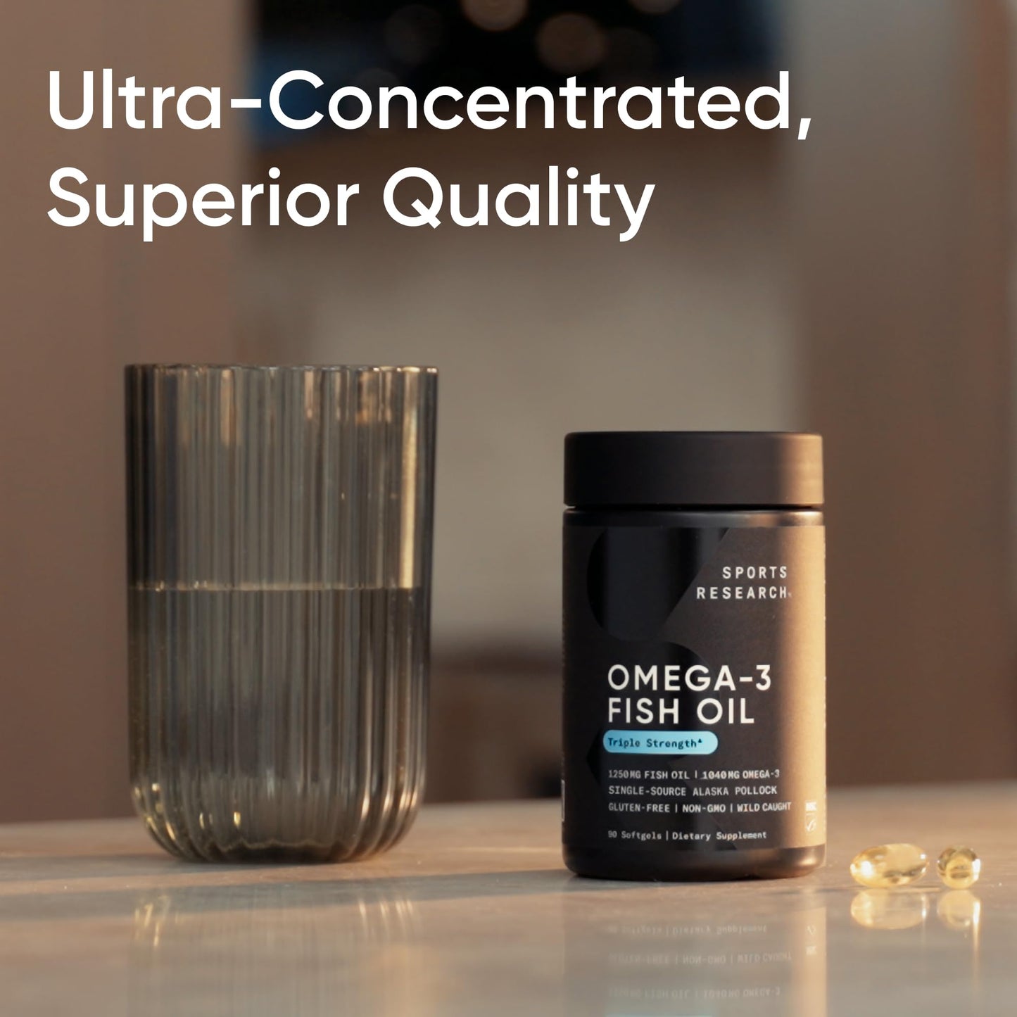 Sports Research Omega-3 Fish Oil 1250mg from Wild Alaska Pollock Softgel, 30
