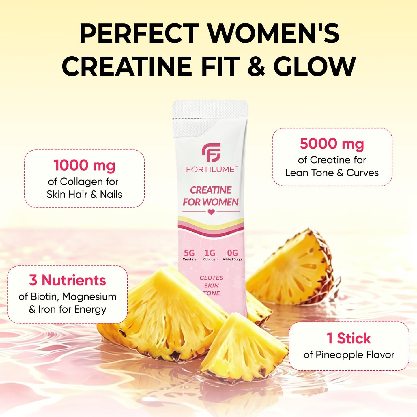 FORTILUME Creatine for Women, with Creatine Monohydrate, Collagen & Biotin Powder 5.6 Ounce