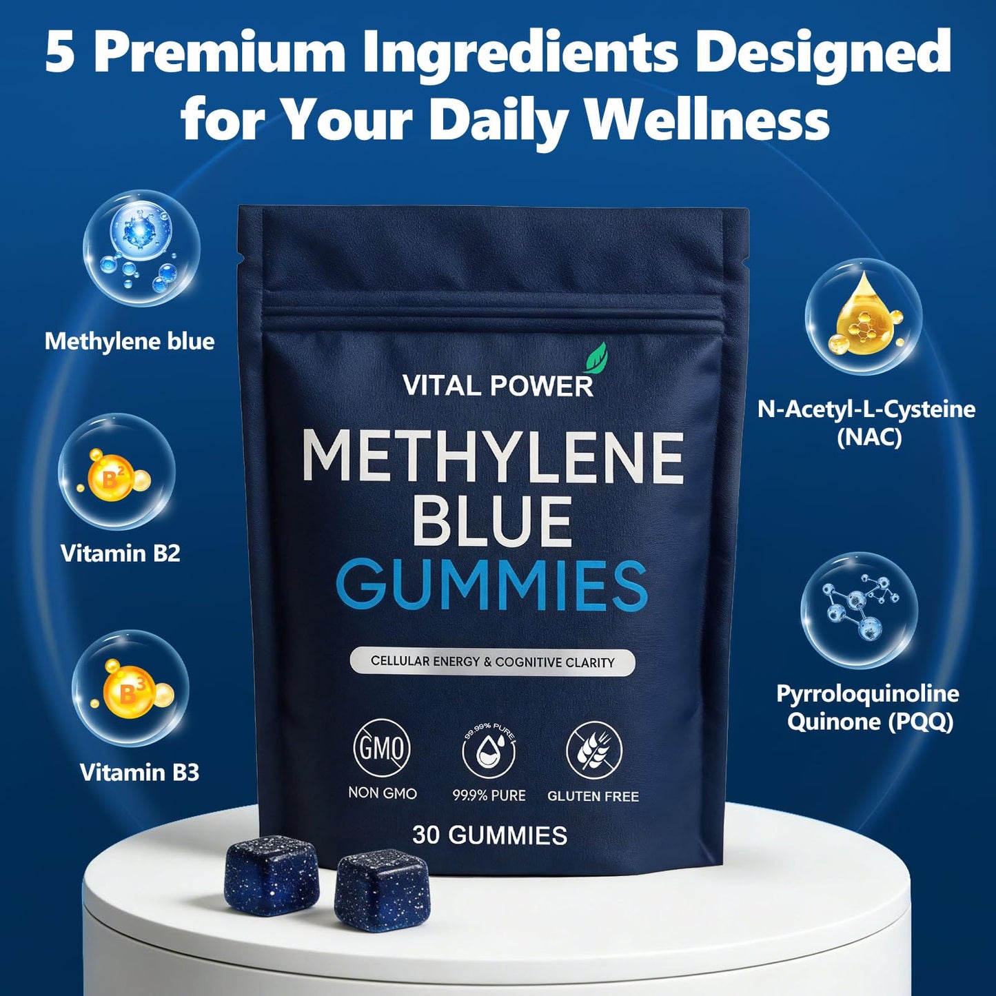 VITAL POWER Methylene Blue Gummies, 30 Count