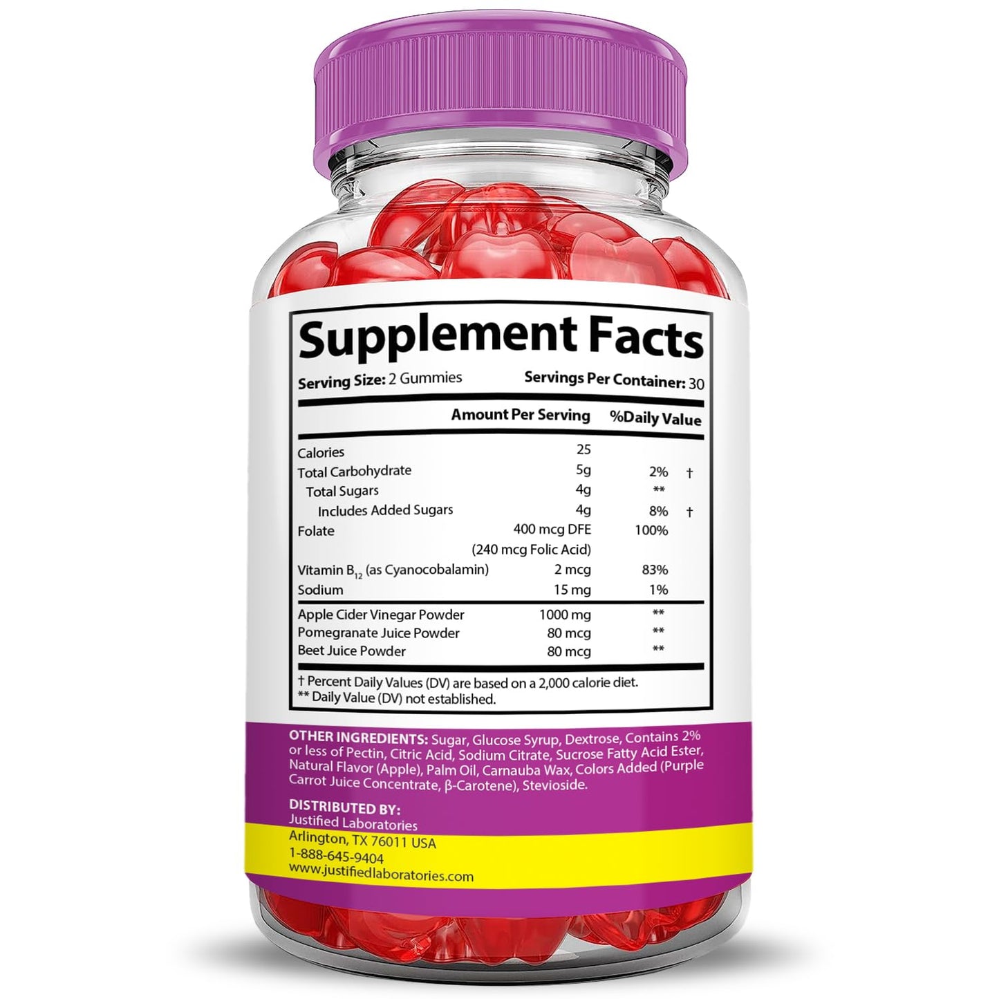 Justified Laboratories Fast Active Keto ACV Gummies Advanced Formula 1000mg Apple Cider Vinegar, 120 Gummies