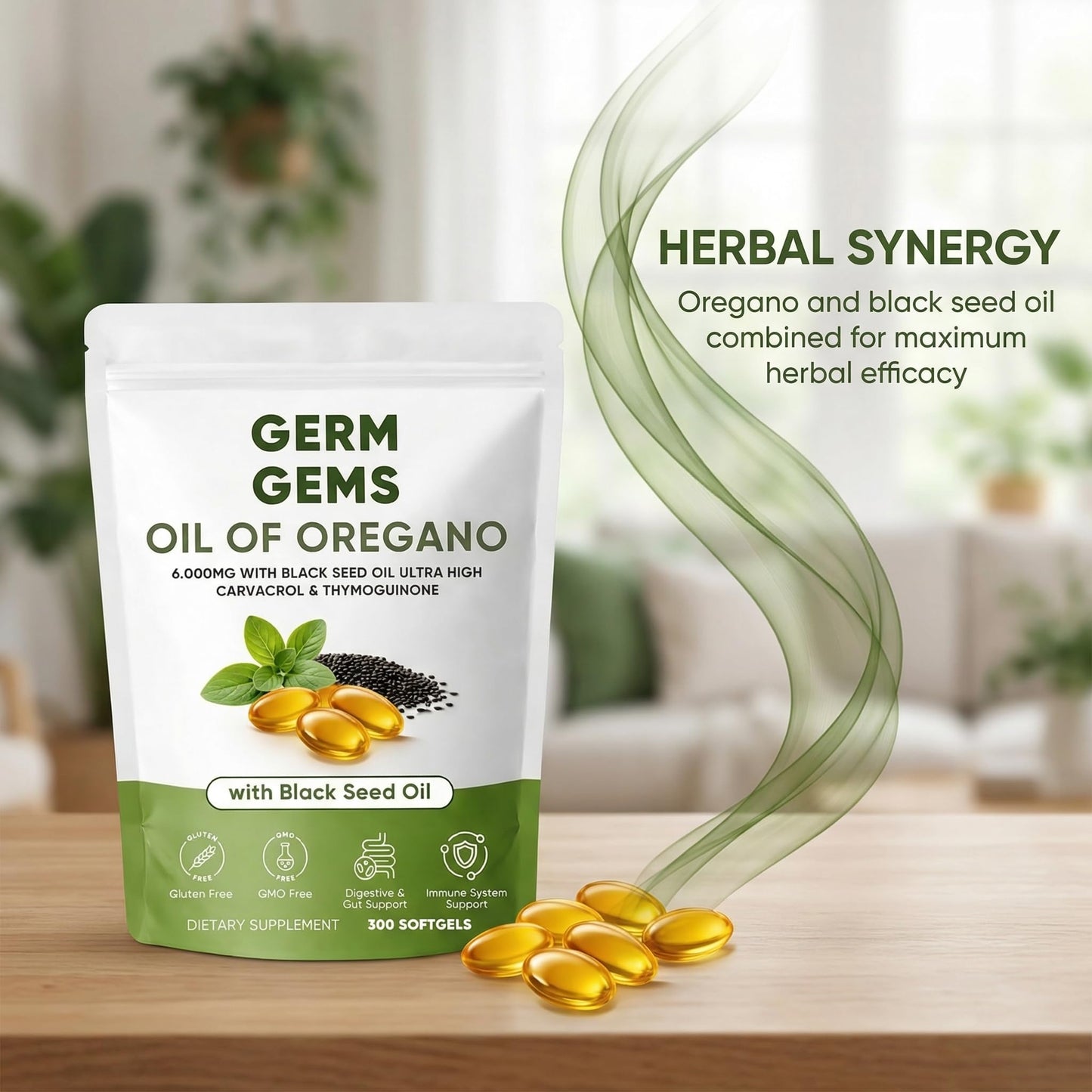 Jqewlg Germ Gems Oil of Oregano Softgels 300 Softgels