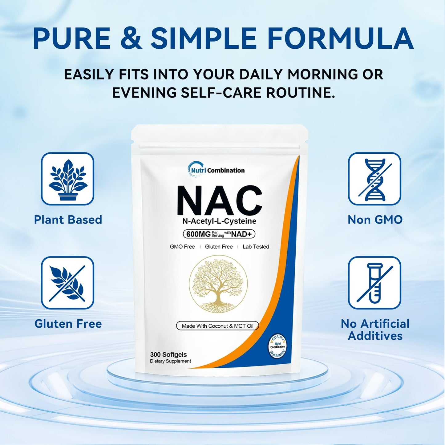 Aeteon NAC 600 mg and NAD+ Organic N-Acetyl Cysteine Capsules, 300 Count