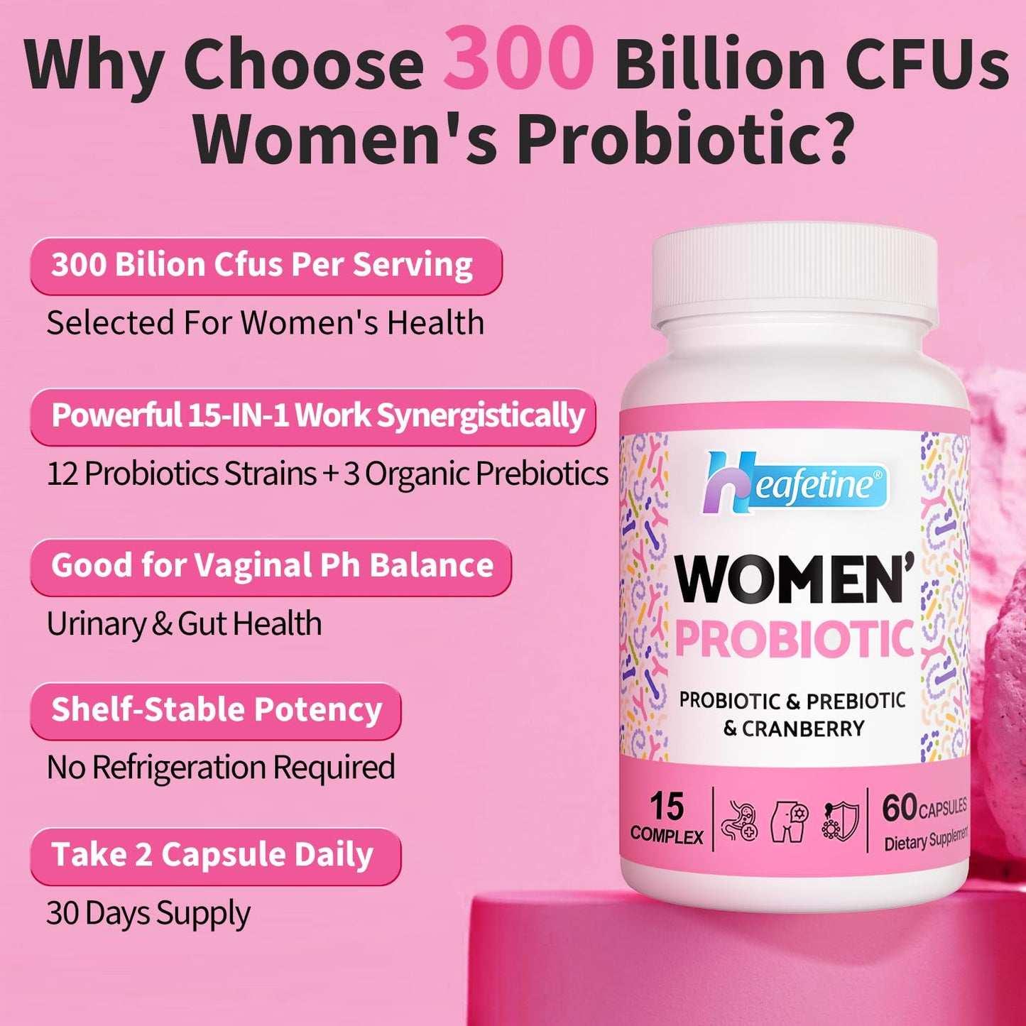 Heafetine Vaginal Probiotics for Women Capsule, 60 Count