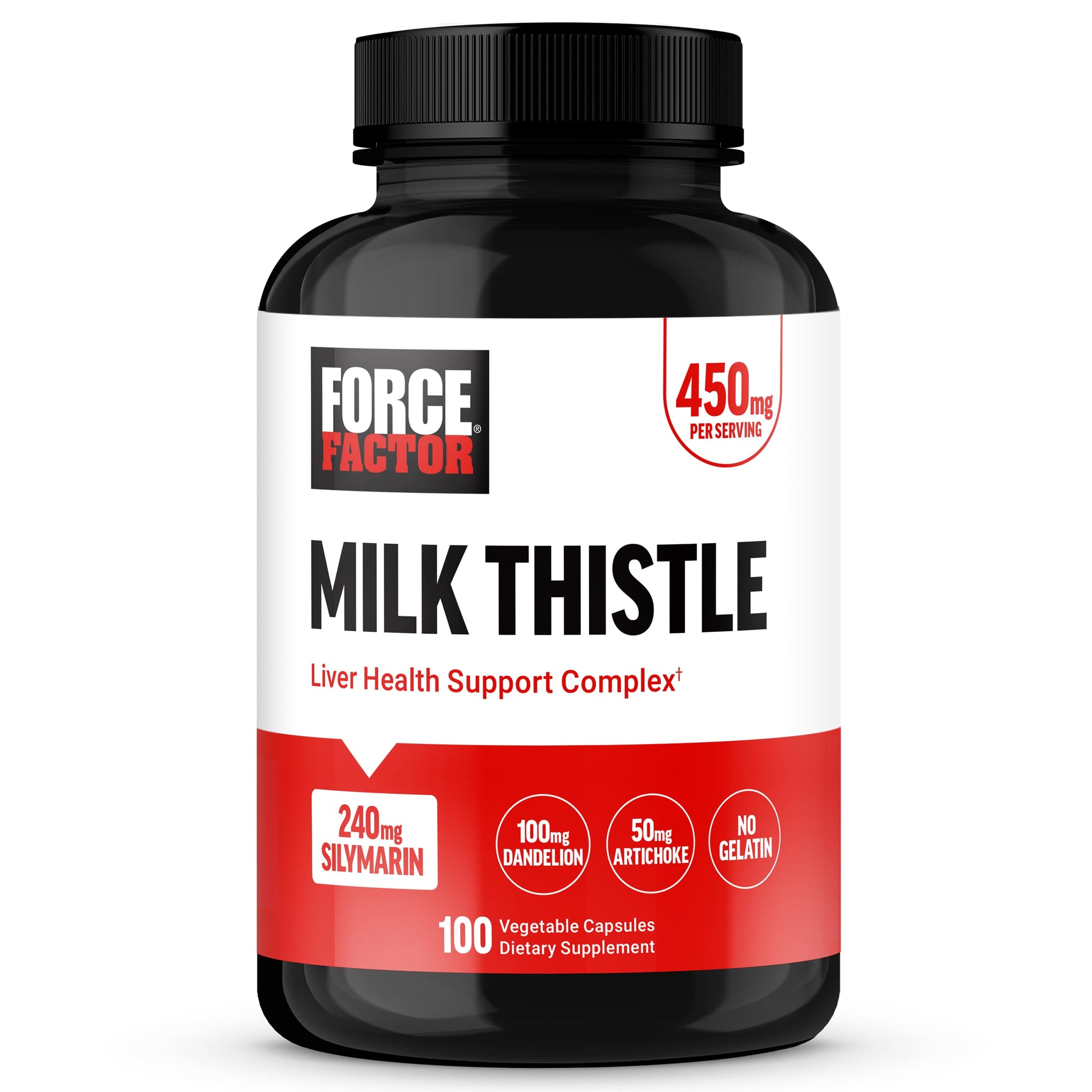 Force Factor Milk Thistle Liver Support Formula with Dandelion Root and Artichoke, 300mg Silymarin Milk Thistle Supplement for Liver Health and Liver Detox, Capsule, 100 Capsules