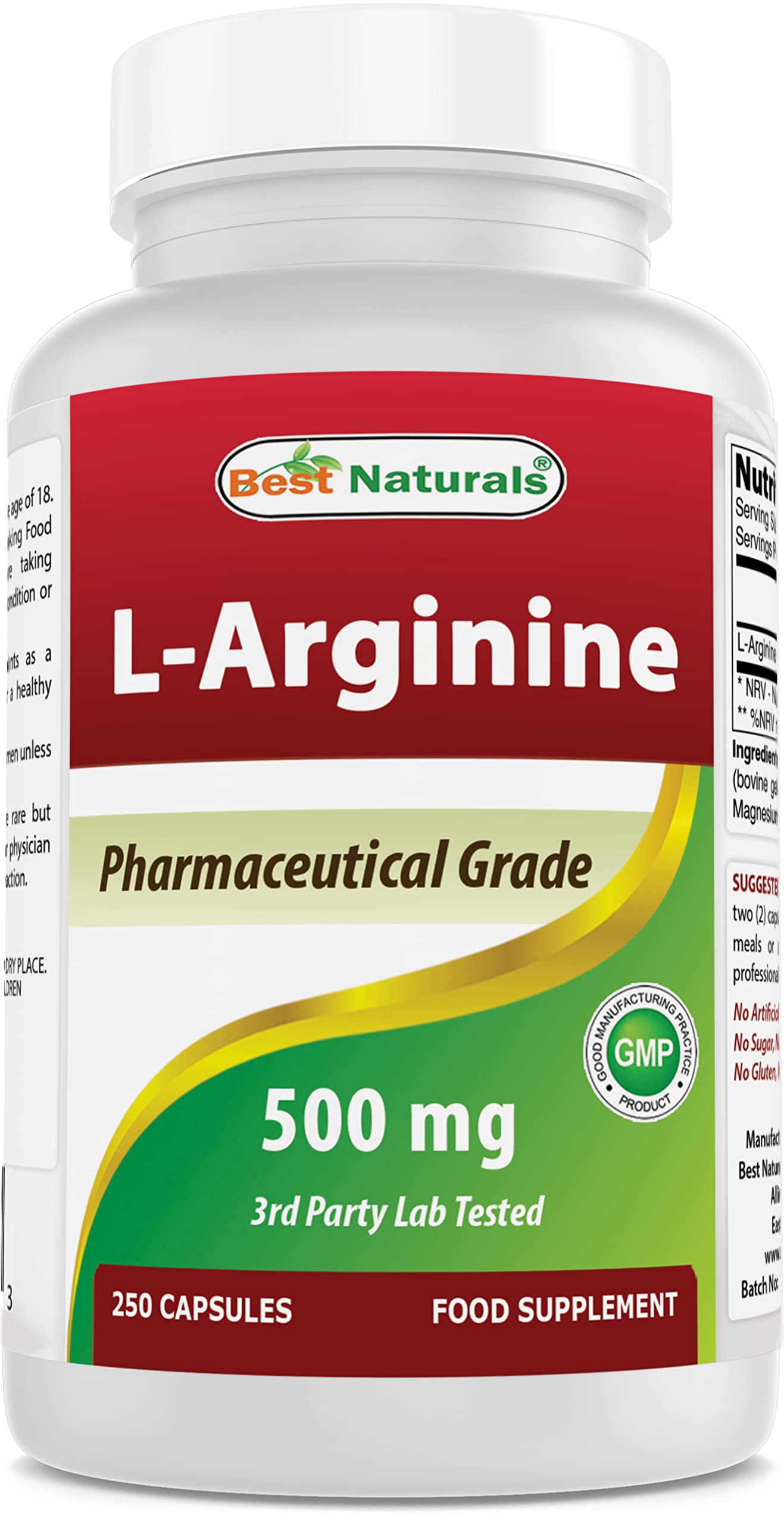 Best Naturals L-Arginine 500mg Capsules, 250 Count
