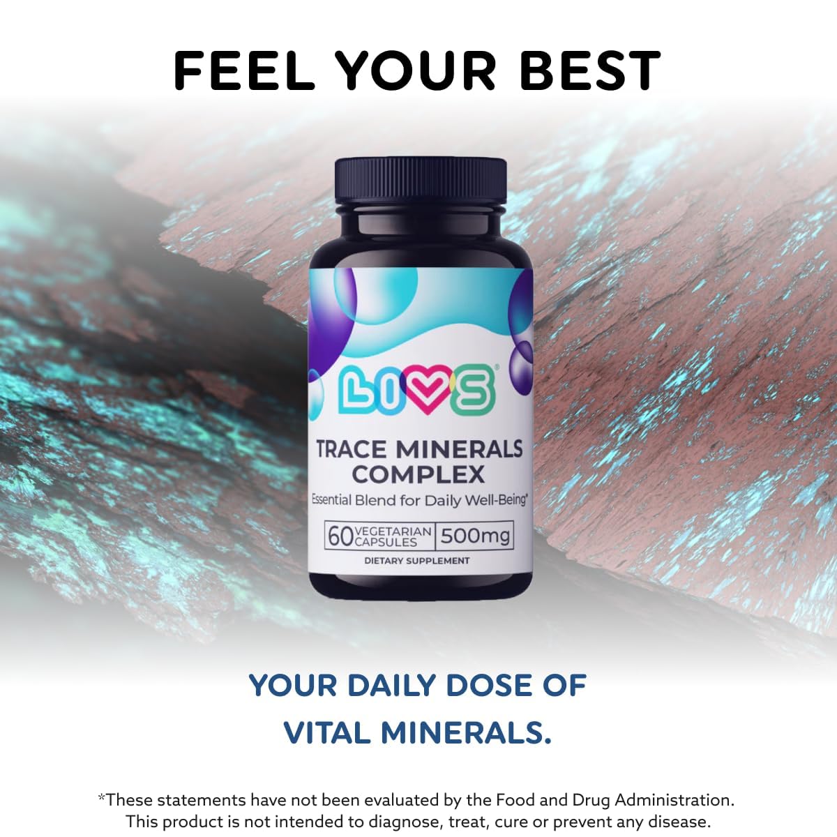 LIVS Trace Mineral Complex – 500mg Vegetarian Capsules, 60 Count
