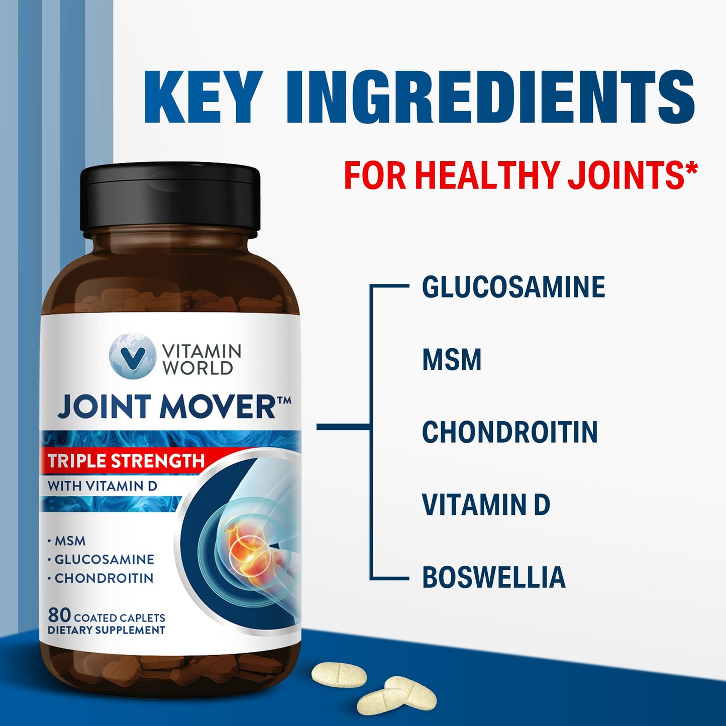 Vitamin World Glucosamine Chondroitin with MSM with Vitamin D 80 Caplets