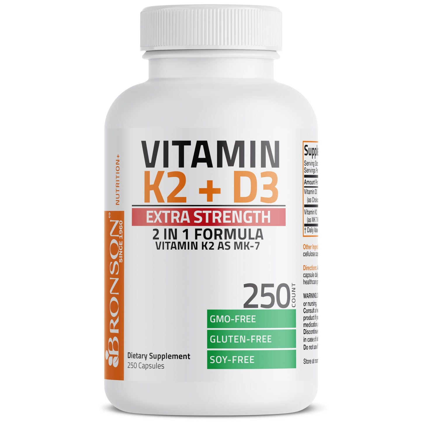 Bronson Vitamin K2 (MK7) with D3 Extra Strength Capsules, 250 Count