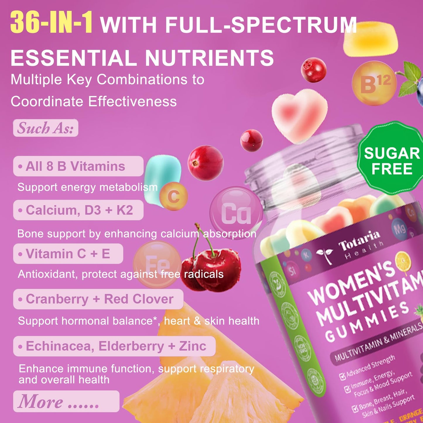 Totaria Sugar Free Women's Multivitamin Gummies with Iron, 60 Count
