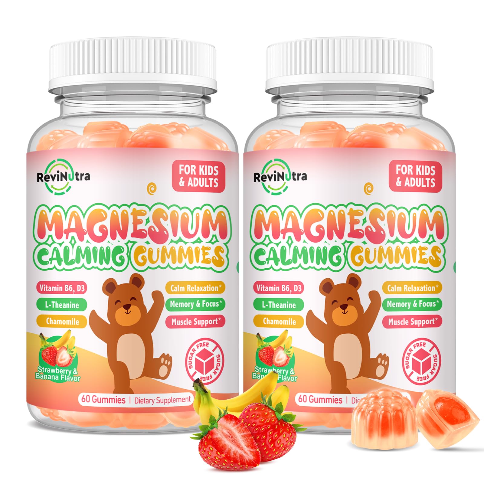ReviNutra Magnesium Glycinate Gummies with L-Theanine, Vitamin B6, D3 120 Count