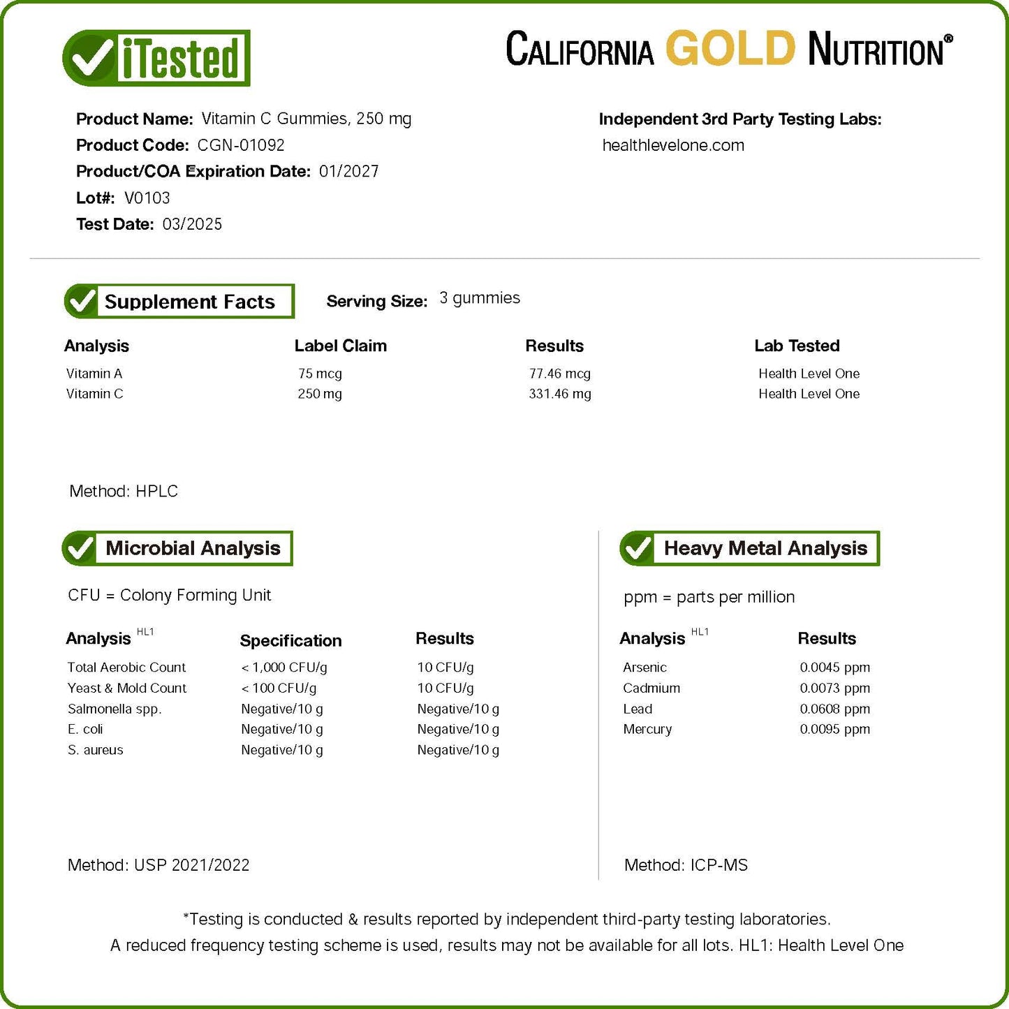 California Gold Nutrition Vitamin C Gummies 90