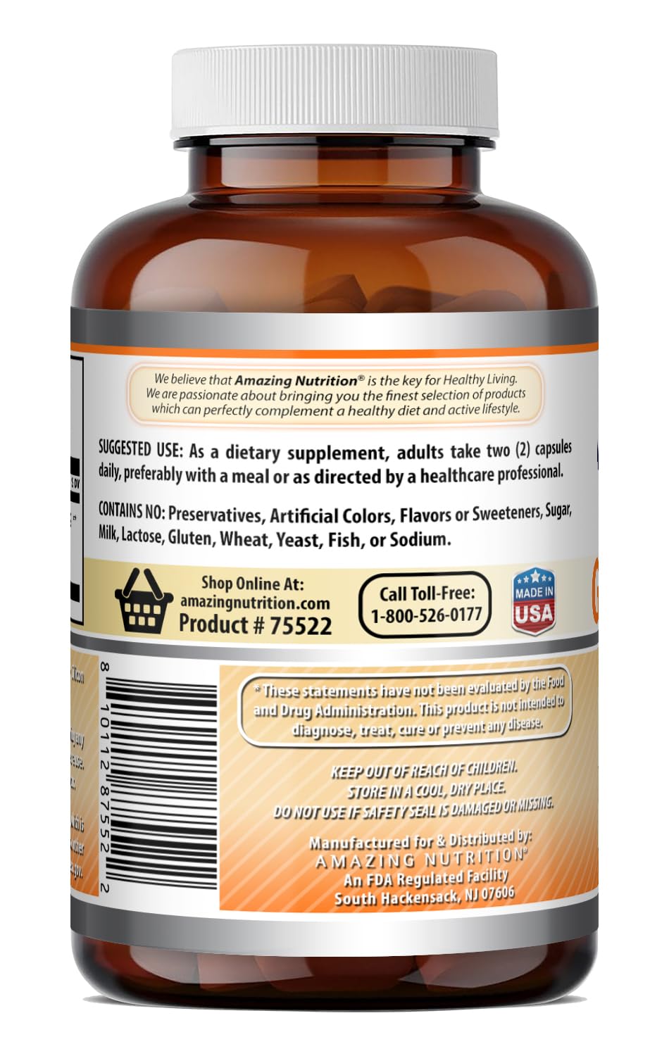 Amazing Nutrition Ginger Root 4:1 Supplement Capsules 200 Count