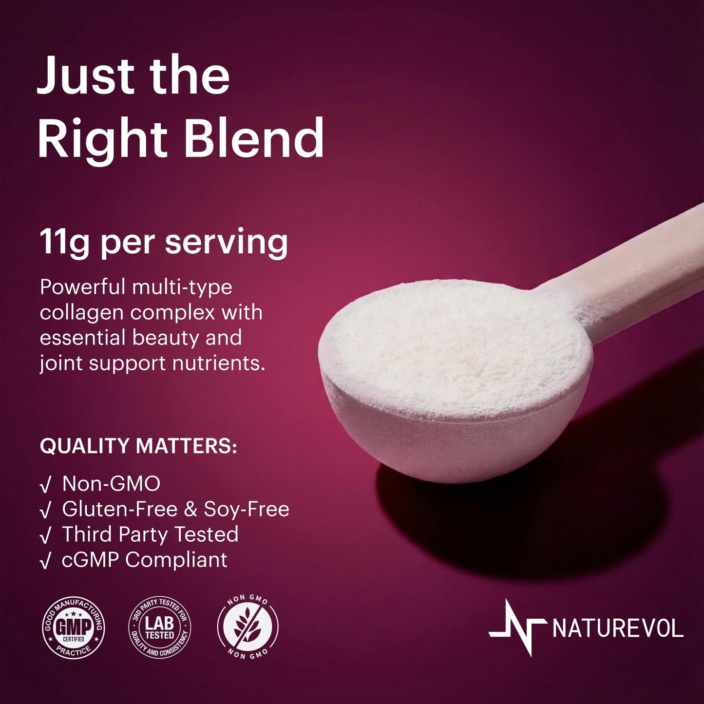 NATUREVOL Multi Collagen Peptides Powder – Hydrolyzed Types I, II, III, V, X with Biotin, Vitamin C & Hyaluronic Acid | Hair, Skin & Joints Support for Women & Men | Unflavored, 16 Servings