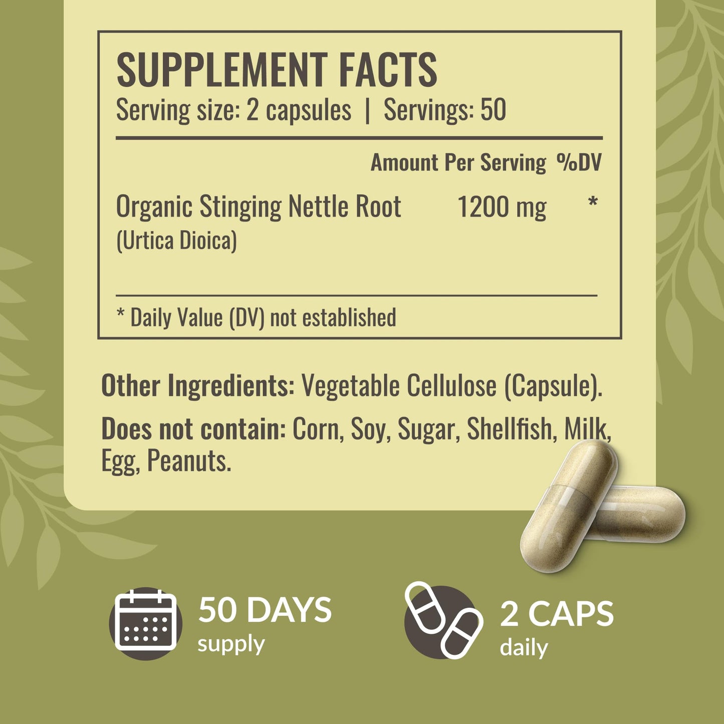 HERBAMAMA Stinging Nettle Capsules 1200mg Root Extract for Urinary Tract Support, Vegan, Non-GMO, 100 Count