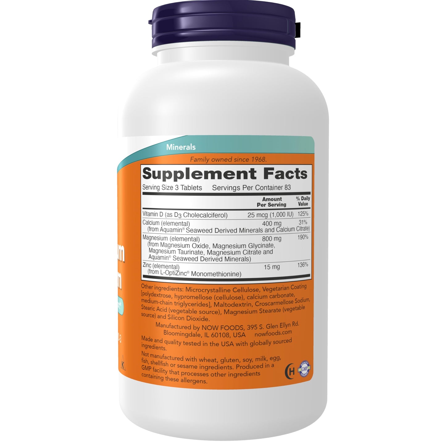 NOW Foods Magnesium & Calcium with Zinc and Vitamin D-3, Nerve and Bone Support, 250 Tablets