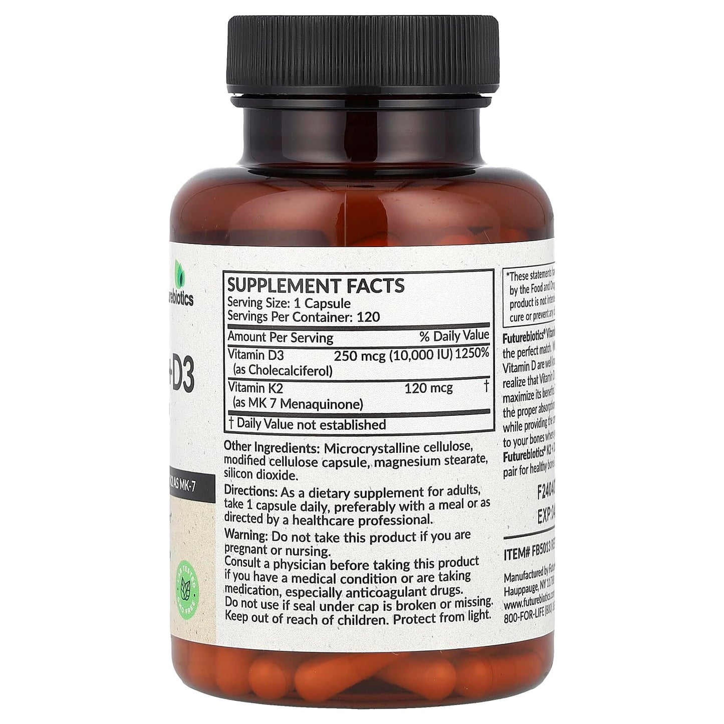 Futurebiotics Vitamin K2 + D3 Extra Strength Capsules, 120 Capsules