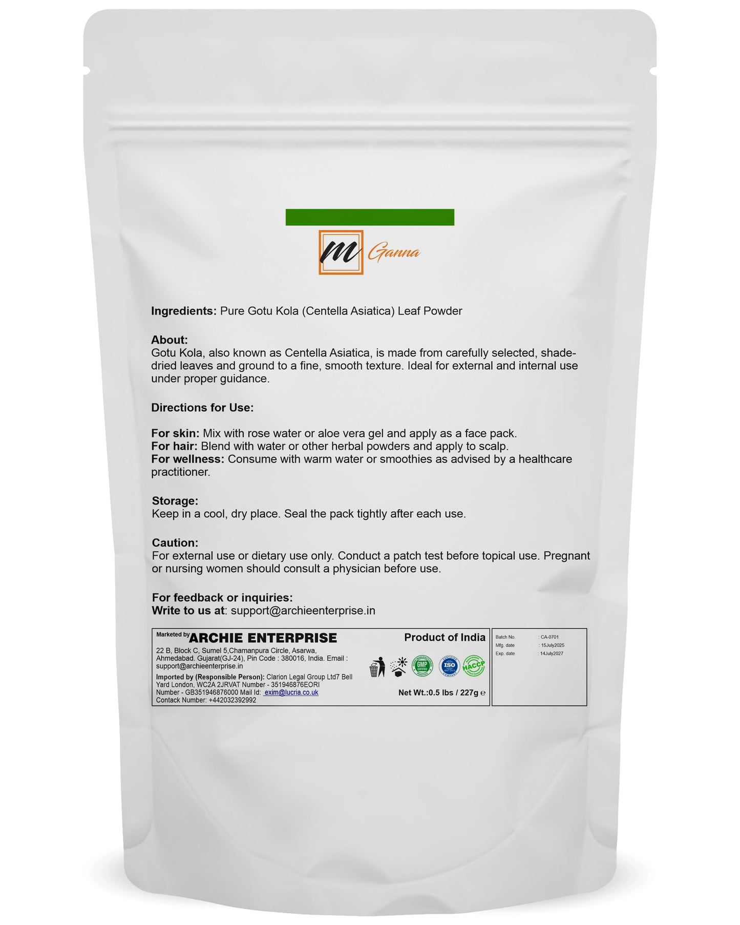 mGanna Gotu Kola Powder 8 oz