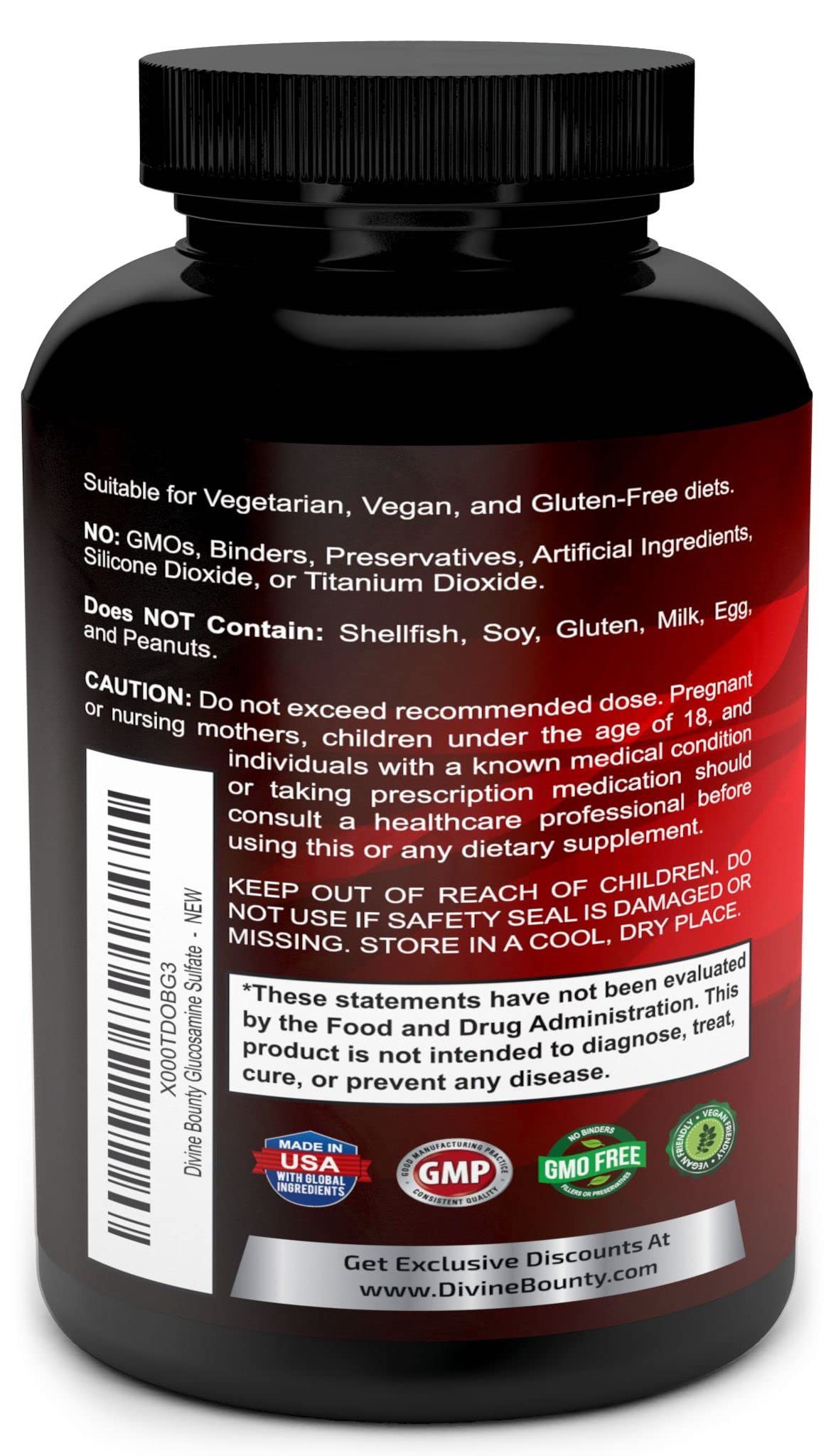 Divine Bounty Glucosamine Sulfate Supplement with MSM Capsules 240 Count