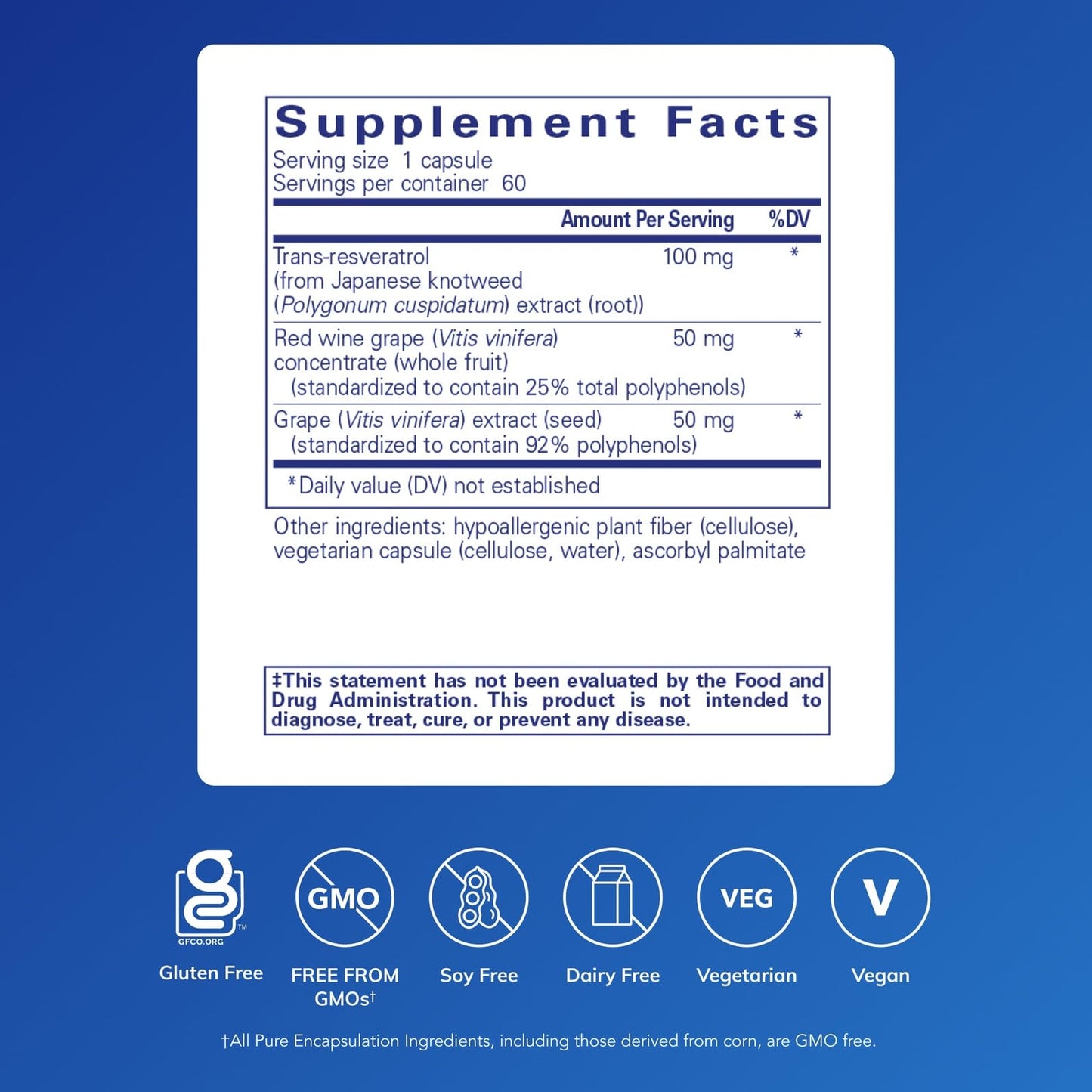 Pure Encapsulations Resveratrol EXTRA 100 mg Trans-Resveratrol Capsules, 60 Count