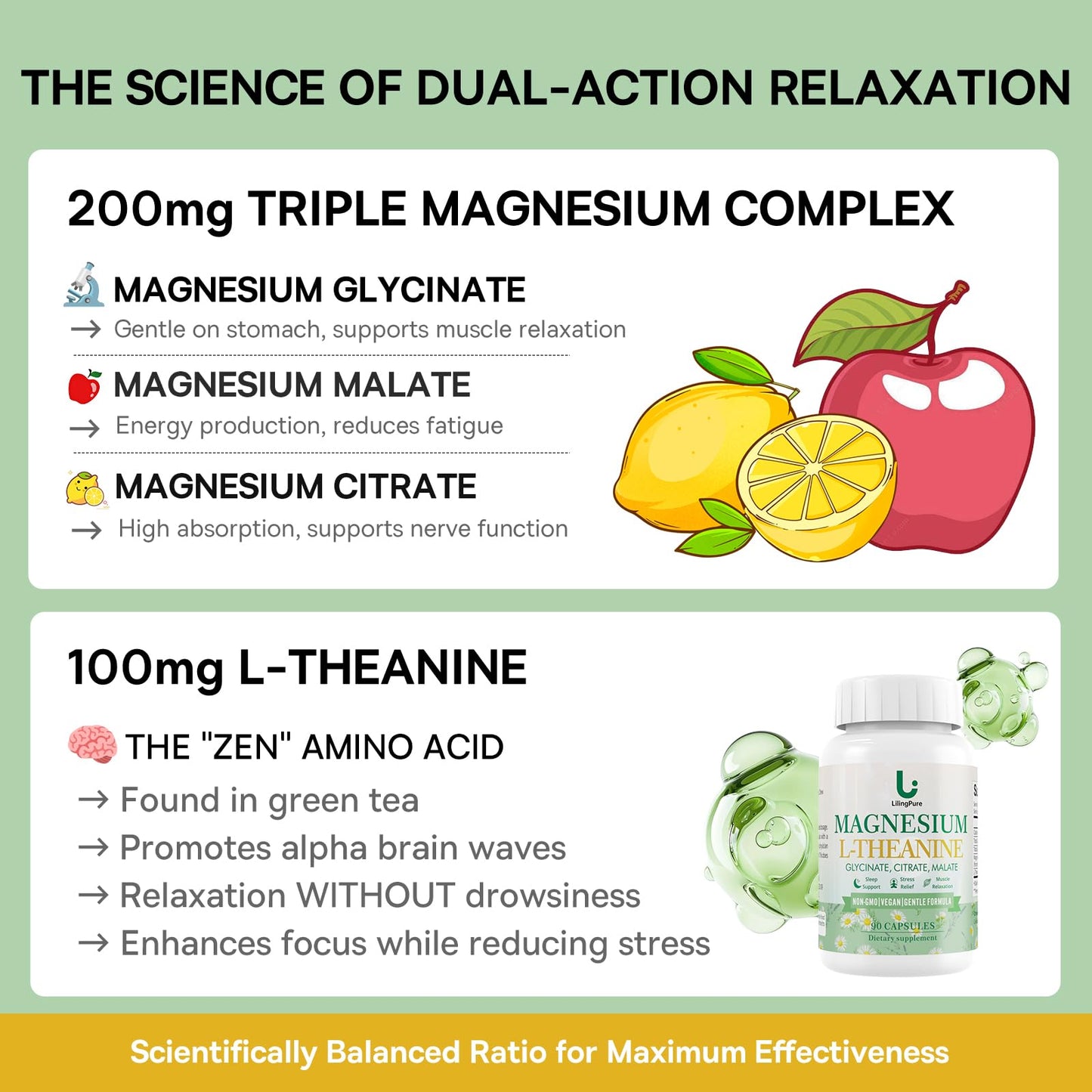 LilingPure Triple Magnesium Complex with L-Theanine, 90 Capsules