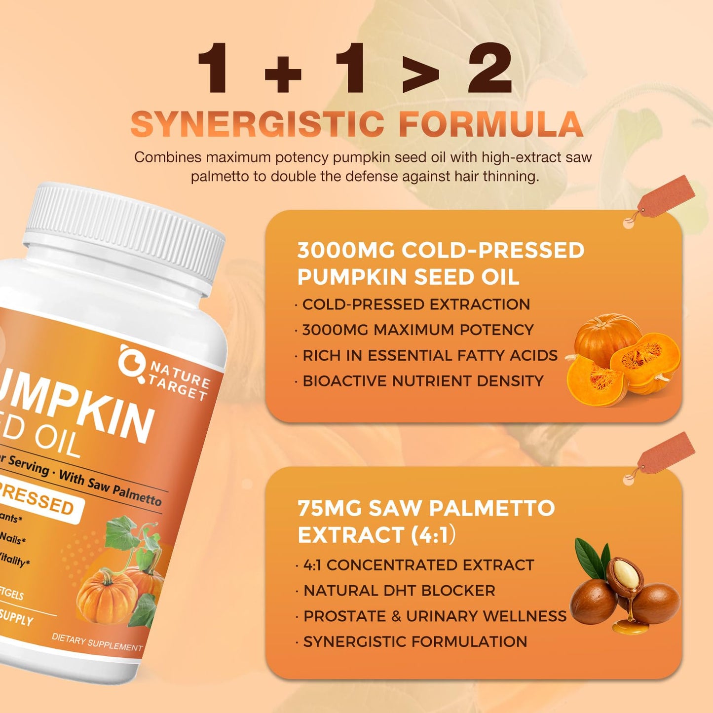 Nature Target Pumpkin Seed Oil with Saw Palmetto 3000mg 117 Count Capsule