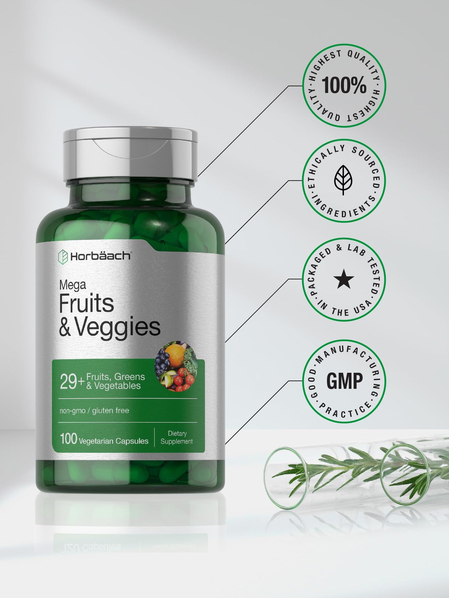 Horbäach Mega Fruits and Veggies Supplement Capsule, 100 Count