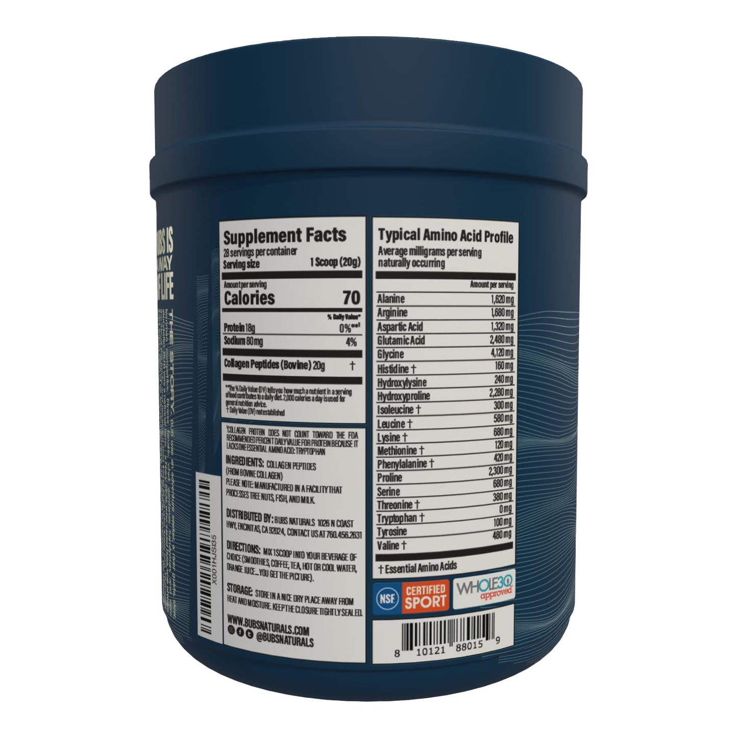 BUBS Naturals Collagen Peptides Powder, 20 oz
