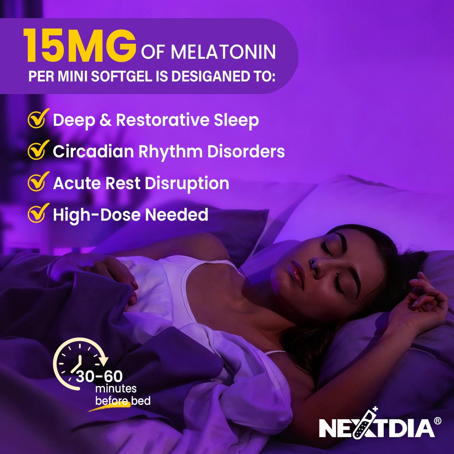 Nextdia Liposomal Time Release Melatonin + Magnesium Sleep Supplement Softgels 120