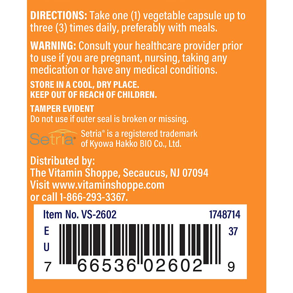 The Vitamin Shoppe Reduced Glutathione 500 mg Vegetarian Capsules, 60 Capsules