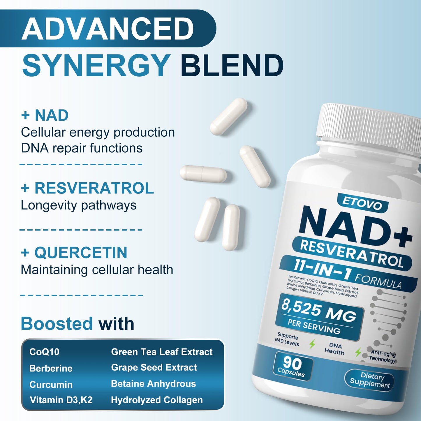 ETOVO NAD+ Supplement Capsule 180 Count