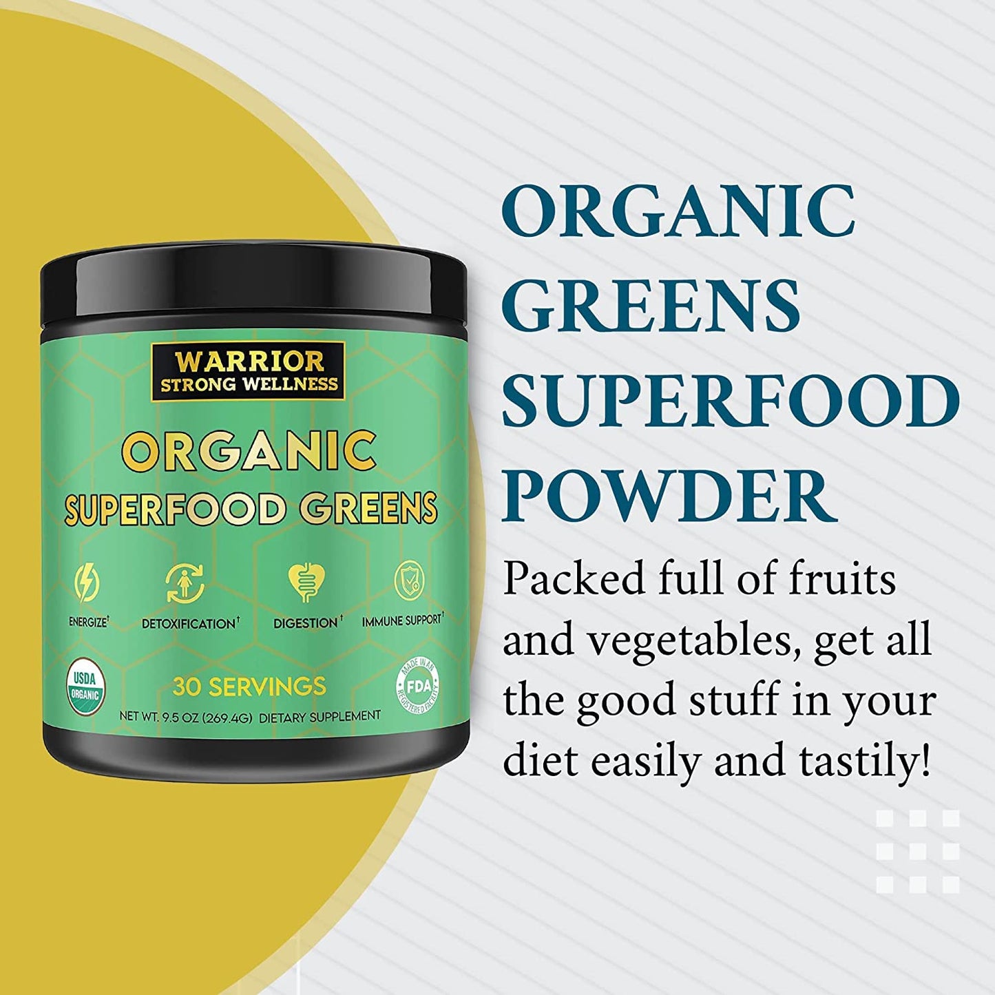 Warrior Strong Wellness Certified Organic Greens Powder 9.5 Ounce