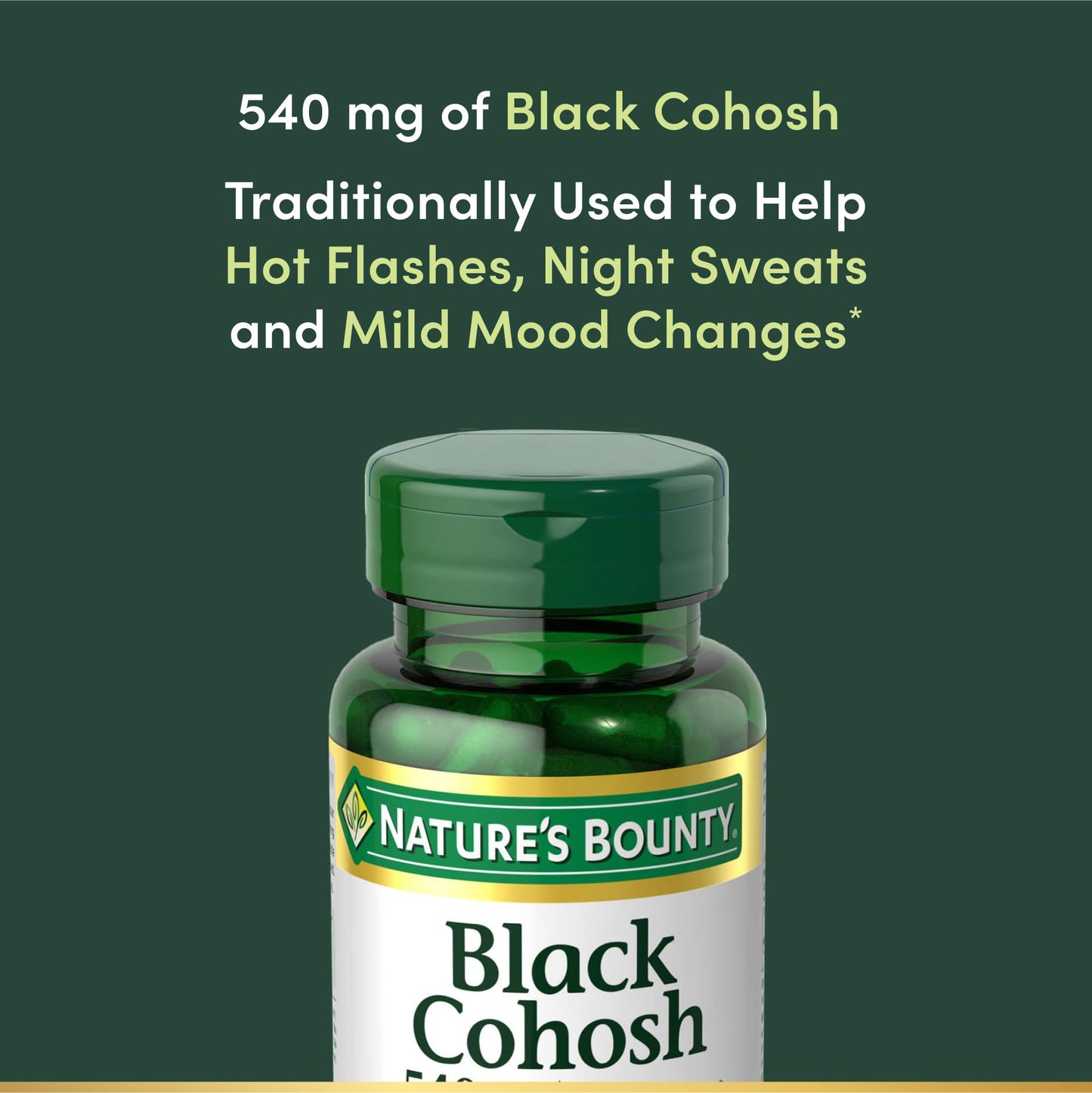 Nature's Bounty Black Cohosh Root Pills and Herbal Health Supplement Capsules, 540 mg, 100 Capsules