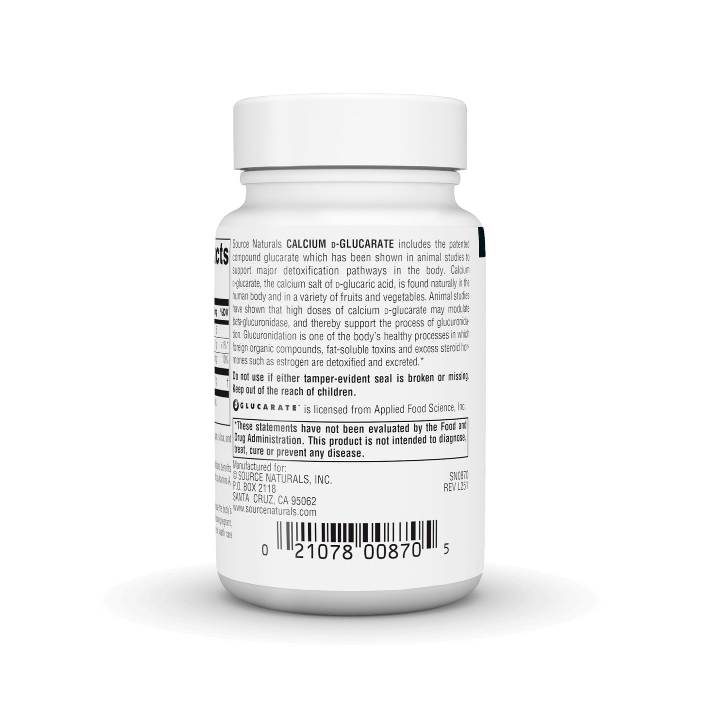 Source Naturals Calcium D-Glucarate, Cellular Detoxifier 500 mg 60 Tablets