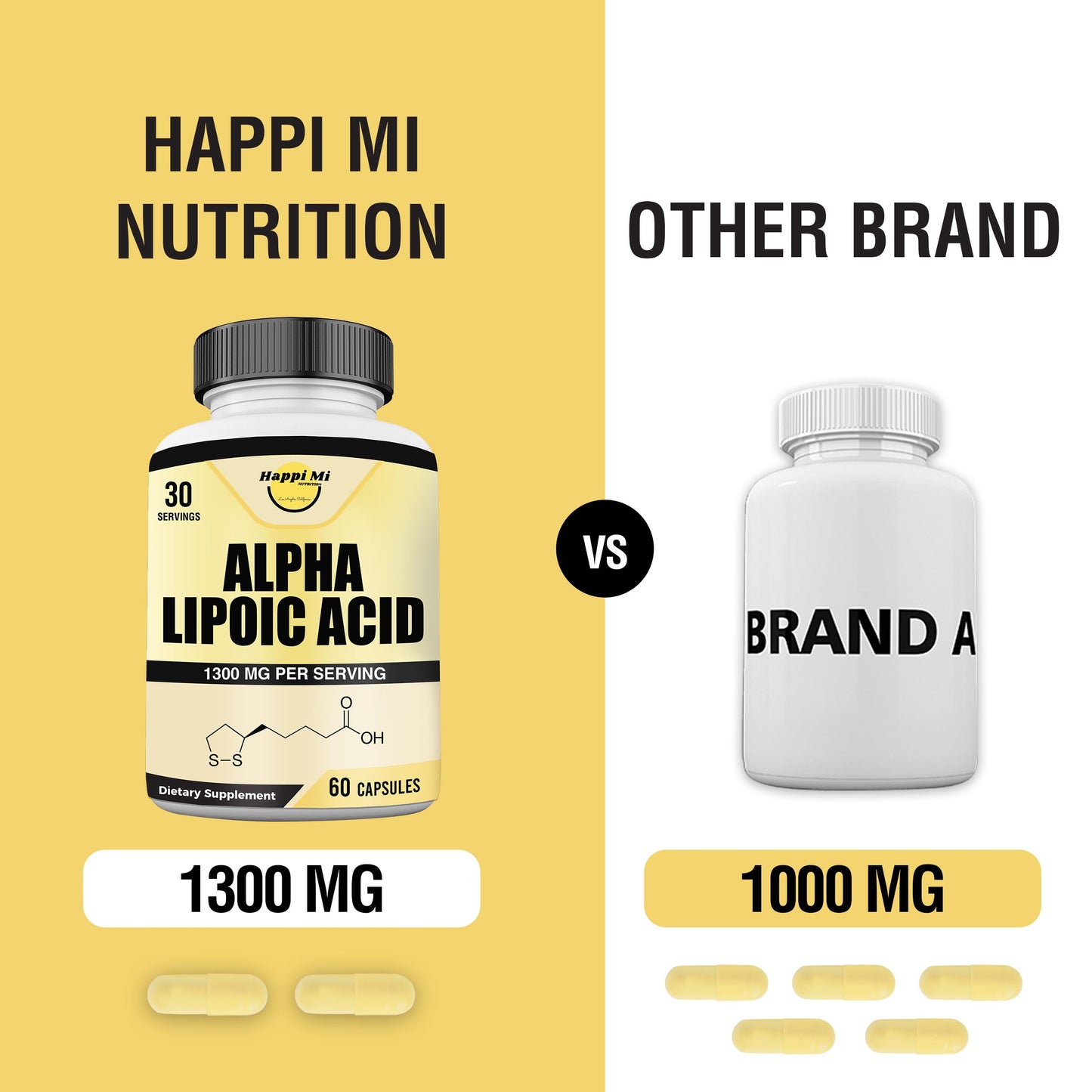 Happi Mi Nutrition Alpha Lipoic Acid 1300mg Capsules 60 Count