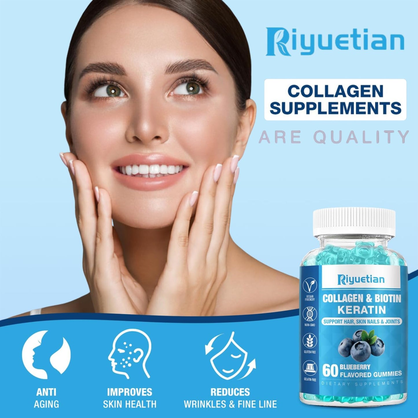 Riyuetian Biotin Gummies with Collagen, 120 Count