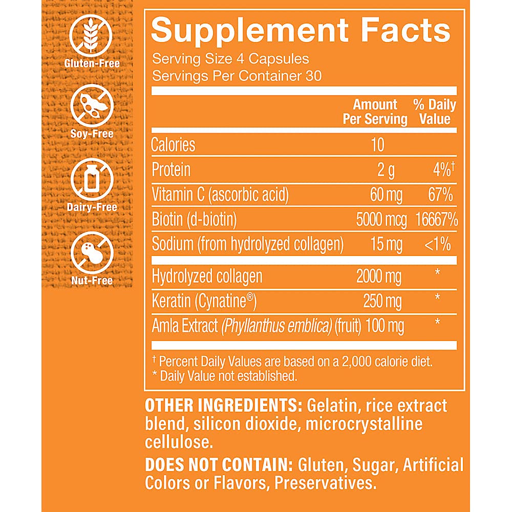 The Vitamin Shoppe Keratin for Hair with Biotin Collagen - Strong Healthy Hair | Hair Luster & Shine, 120 Capsules