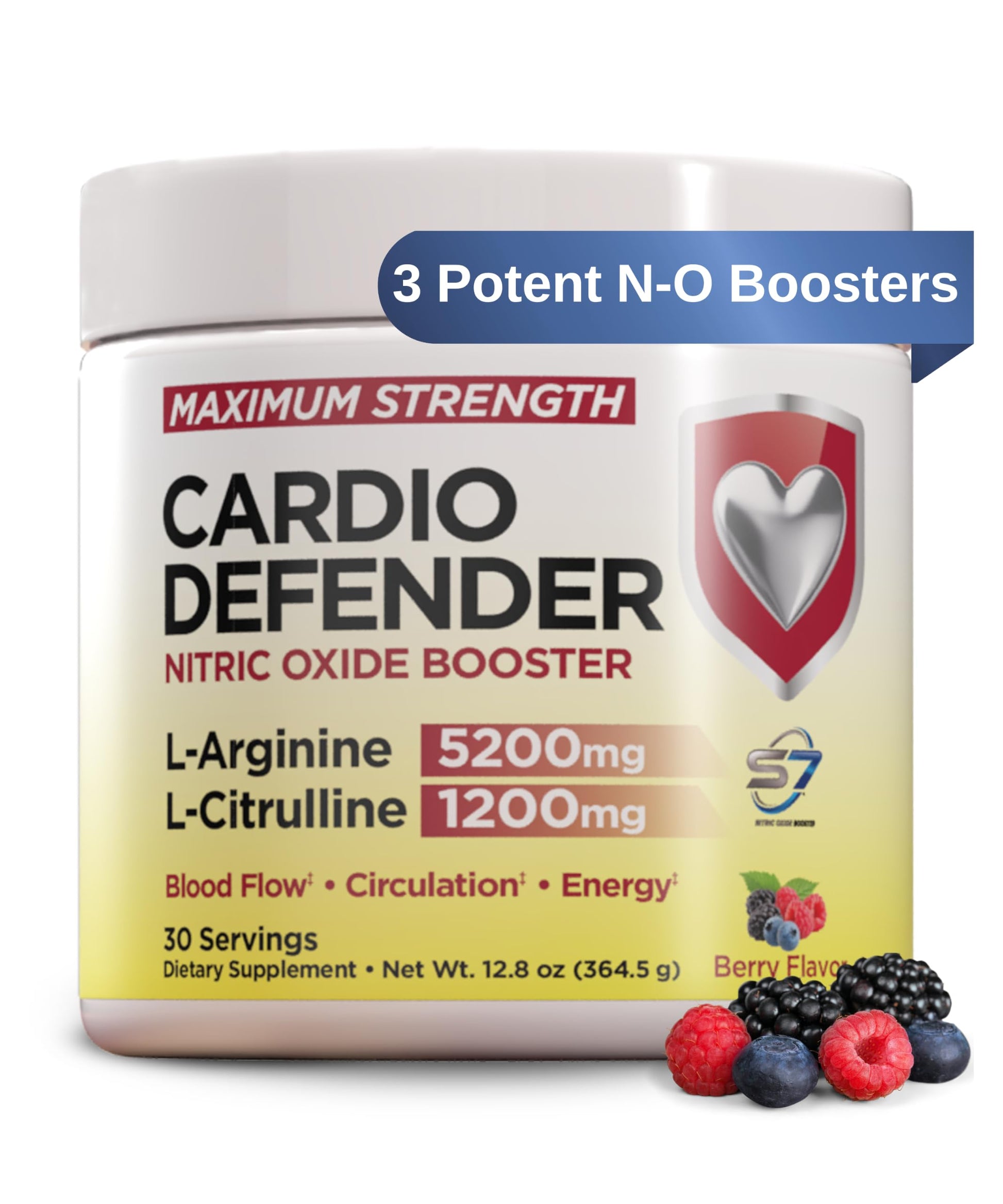 Cardio Defender L-Arginine 5200mg L-Citrulline 1200mg S7 Nitric Oxide Booster Blood Flow Powder 12.8 Ounce