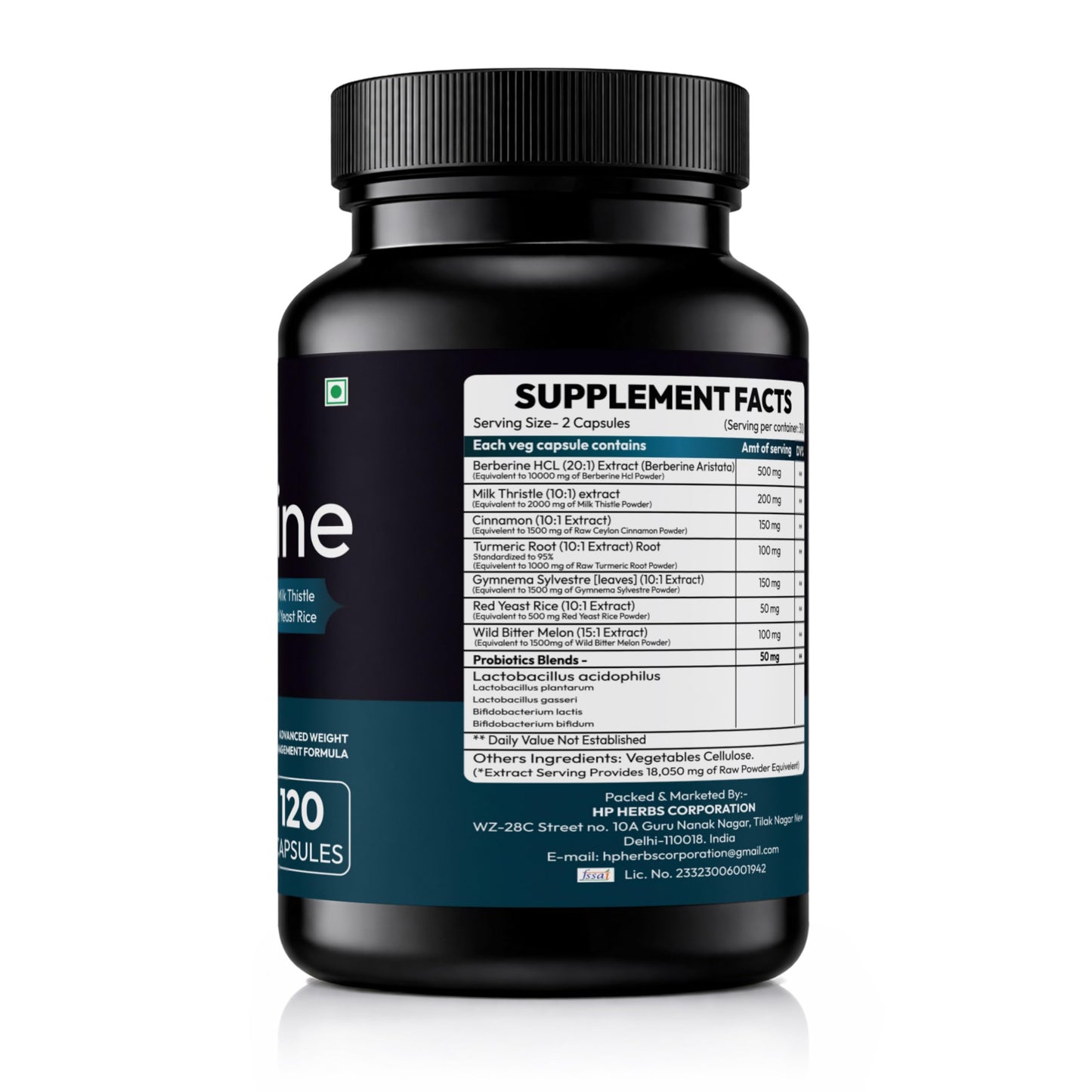 Vedazest Berberine 120 Vegetarian Capsules with Ceylon, Milk Thistle, Turmeric Root, Wild Bitter Melon and Red Yeast Rice, 1 Capsule