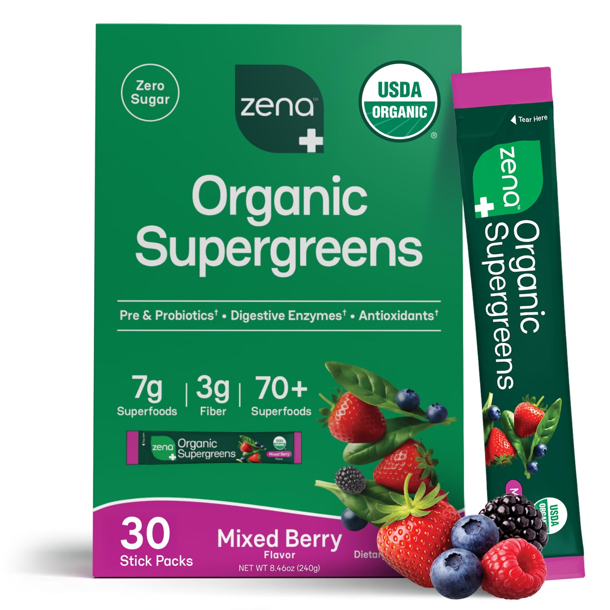 Zena Nutrition Organic Super Greens Powder 30 Count